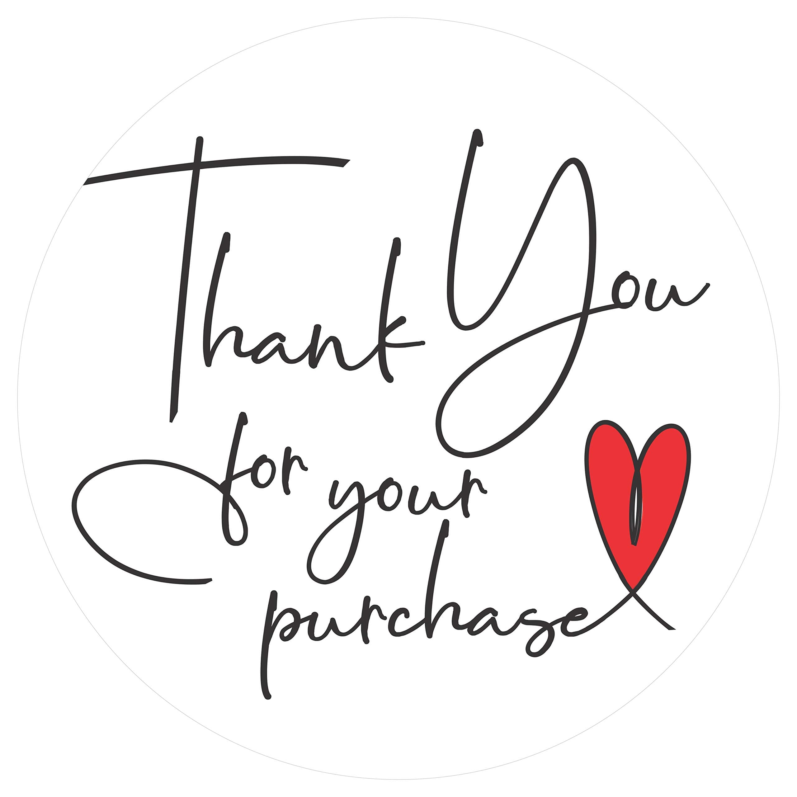 easykart labels 300 Thank You for Your Purchase Sticker Labels | White Background with Red Heart Design | 2" Inch Round | Highly Recommended for Small Business Owners