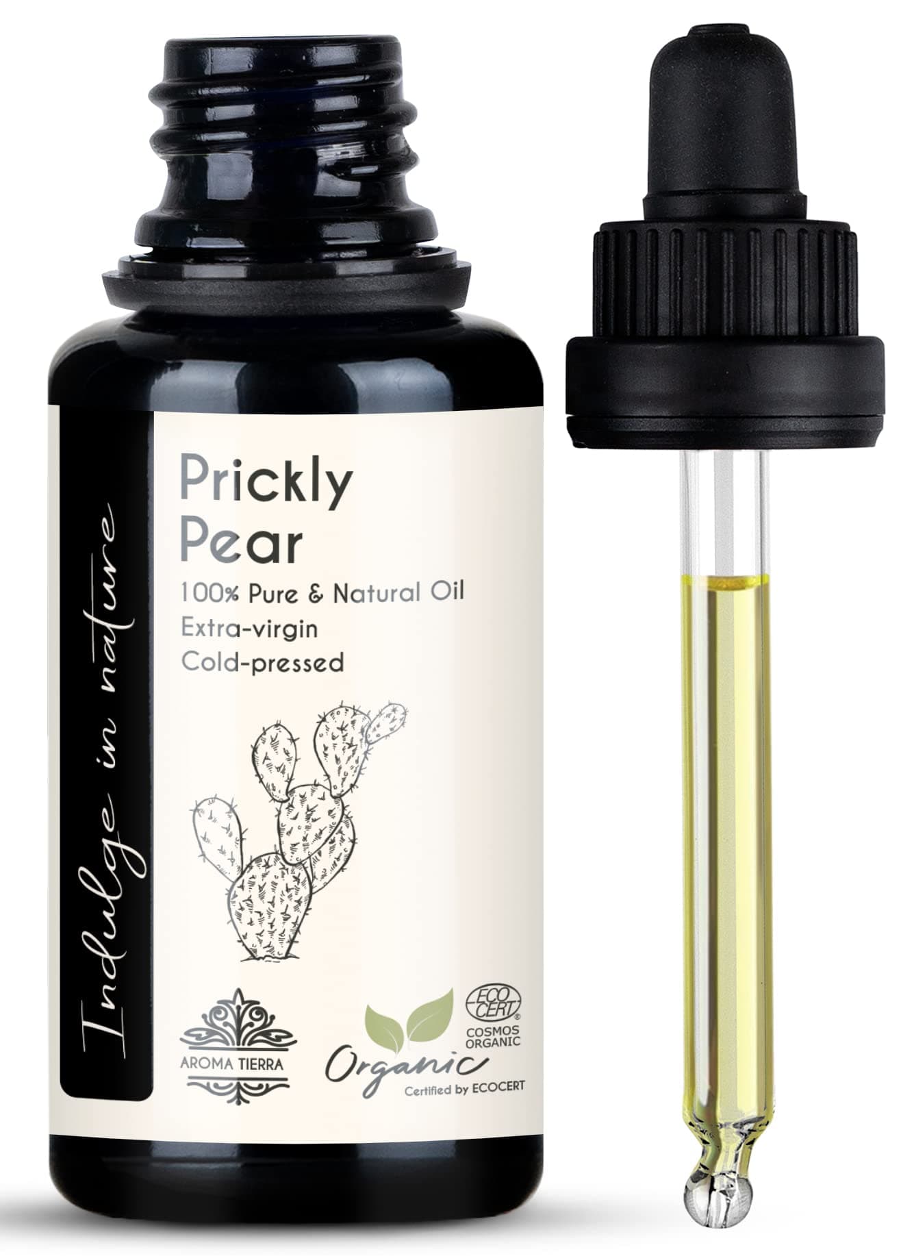 Aroma Tierra Prickly Pear Oil (Certified Organic) - Miracle Beauty Oil, Vitamin E Rich, Anti-Ageing, Deeply Moisturizing, All Skin Types - 30ml
