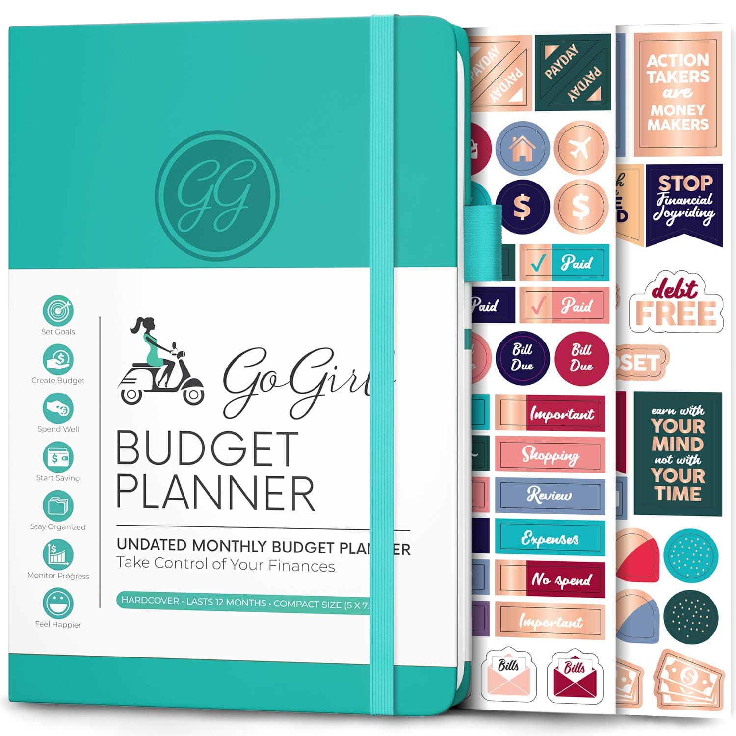 GoGirl Budget Planner – Monthly Financial Planner Organizer Budget Book. Expense Tracker Notebook Journal to Control Money, Compact (Turquoise)