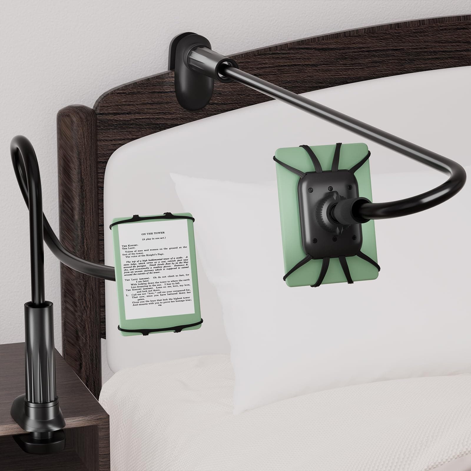 Gooseneck Kindle Holder for Reading in Bed - [Anti-Slip] Phone Holder for Bed, Kindle Paperwhite Stand Accessories, Overhead Cell Phone Clamp Mount for Desk, for Tablets 4-10 inches