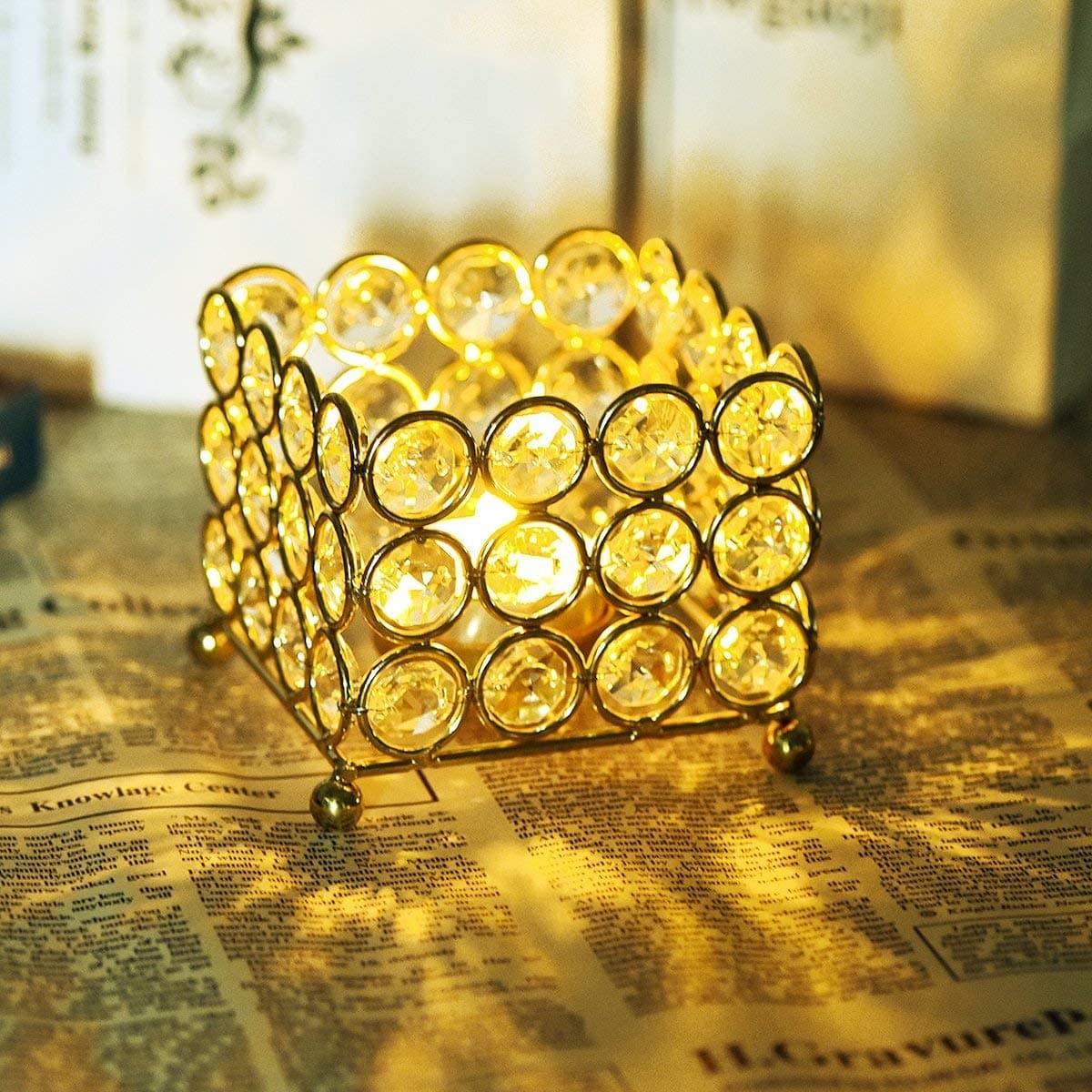 Crystal Candle Holders for Wedding Candlelight Dinner Home Decoration Vases (8CM Square)