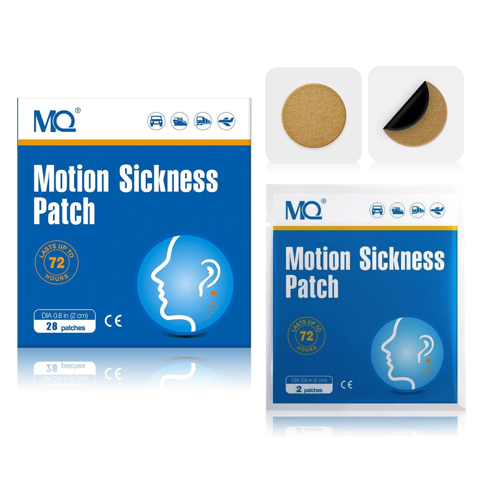 28ct Motion Sickness Patches Non Drowsy, Sea Sickness Patches for Cruise Travel Essentials, Waterproof Patch Behind Ear for Car Airplane Altitude Sickness, Long Last 72H
