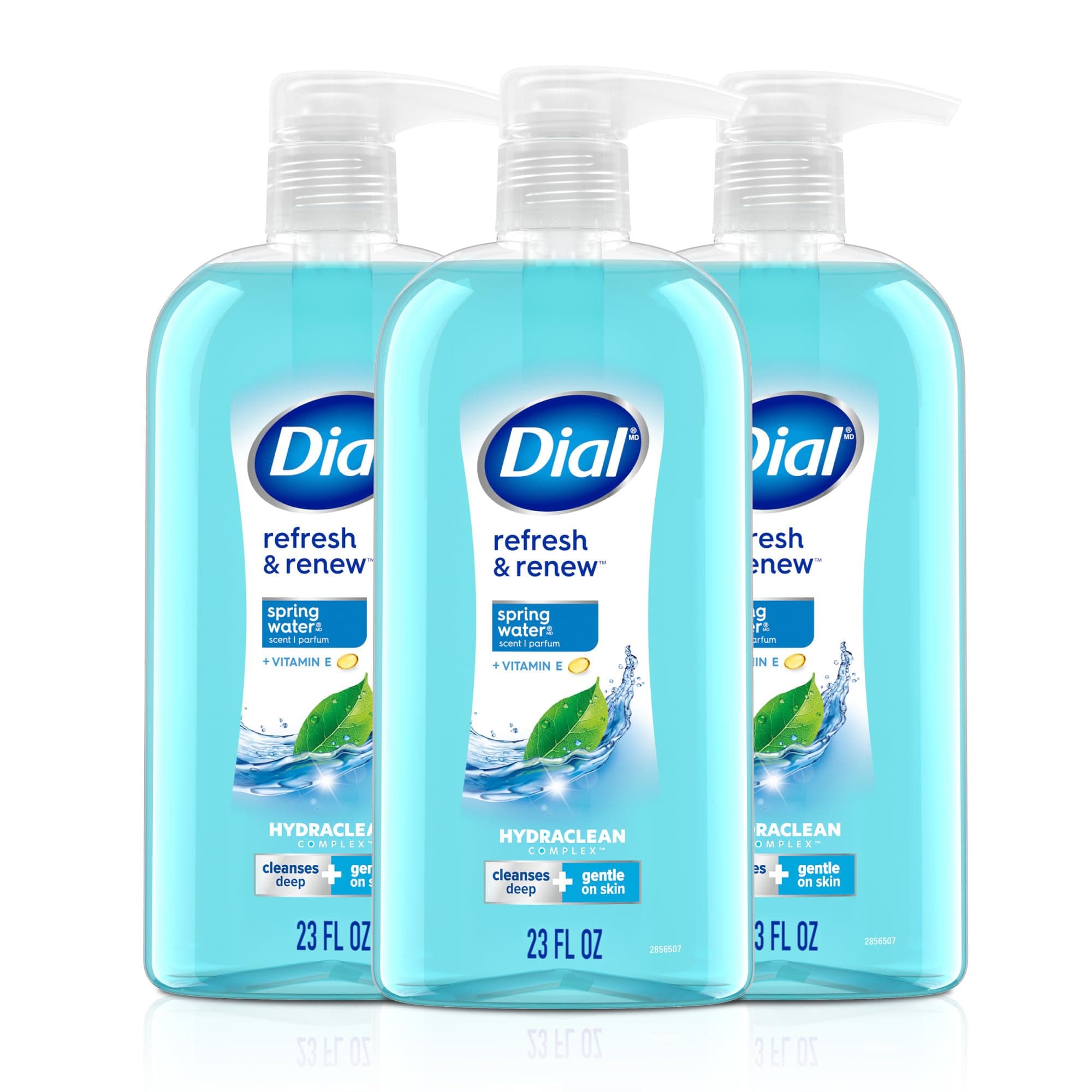 Dial Body Wash, Refresh & Renew Spring Water, 23 Fl Oz (Pack of 3), Hydraclean Complex & Vitamin E, Gentle, Leaves Skin Feeling Nourished, Dermatologist-Tested, No Parabens & Sulfates