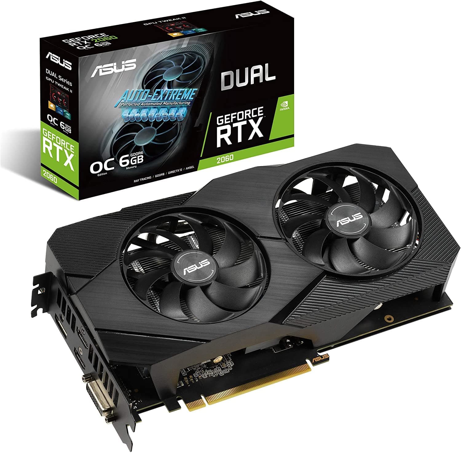 GeForce RTX 2060 Overclocked 6G GDDR6 Dual-Fan EVO Edition VR Ready HDMI DisplayPort DVI Graphics Card (DUAL-RTX2060-O6G-EVO)
