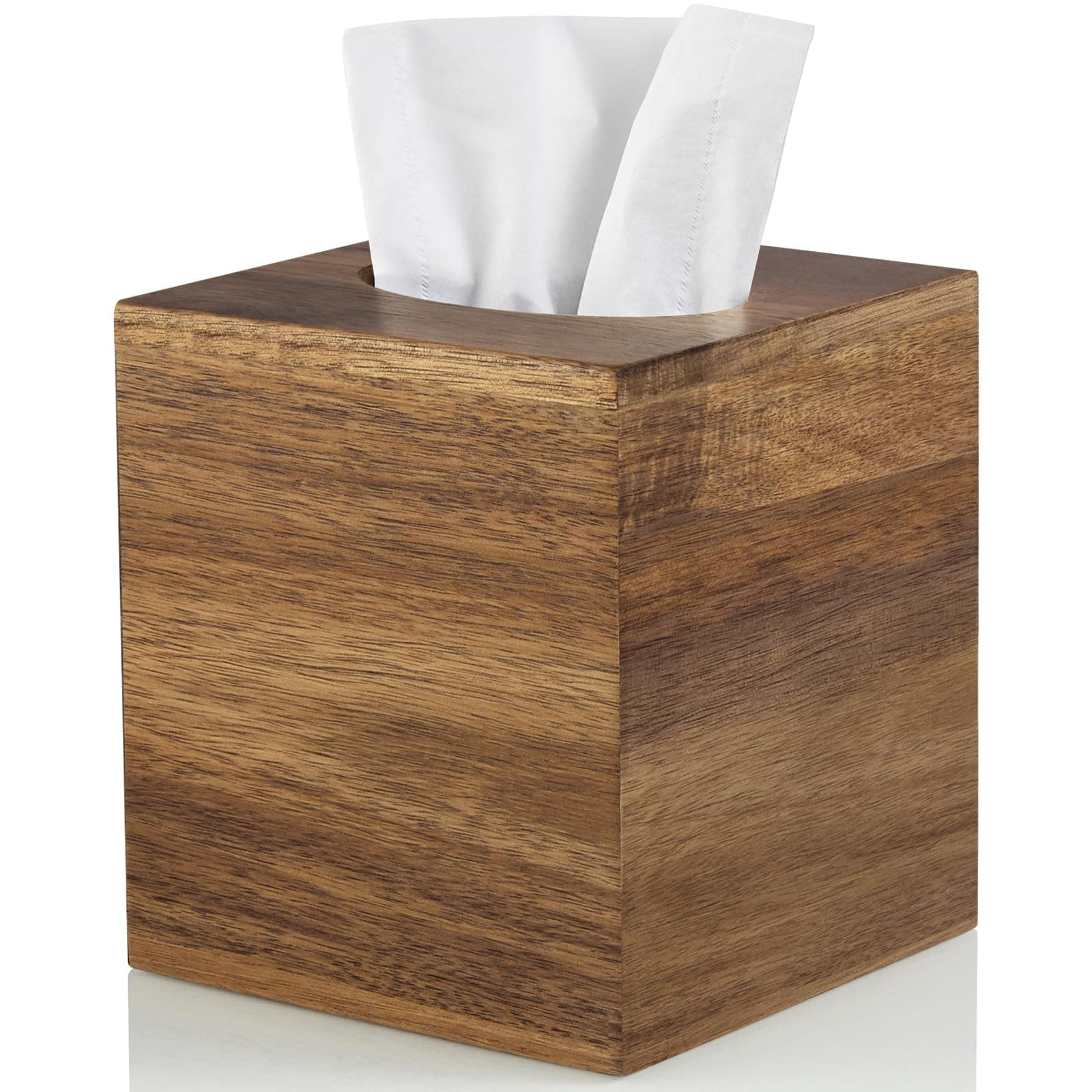 ALELION Tissue Box Cover Square - Acacia Wood Tissue Box Holder for Tabletop Night Stands Bathroom Office - Decorative Facial Cube Tissue Box Cover for Modern Farmhouse Decor