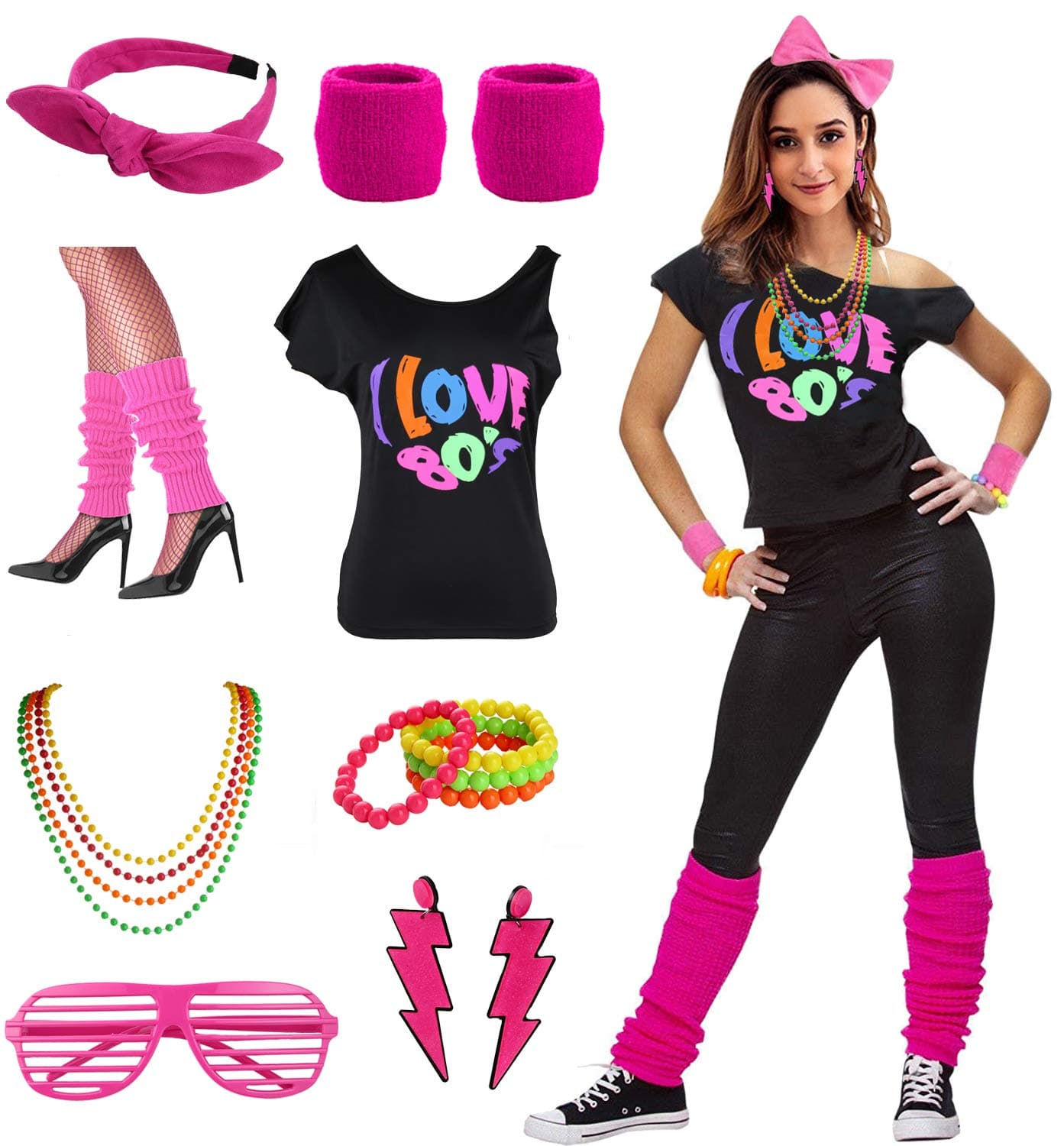 Womens I Love the 80's Disco 80s Costume Outfit Accessories