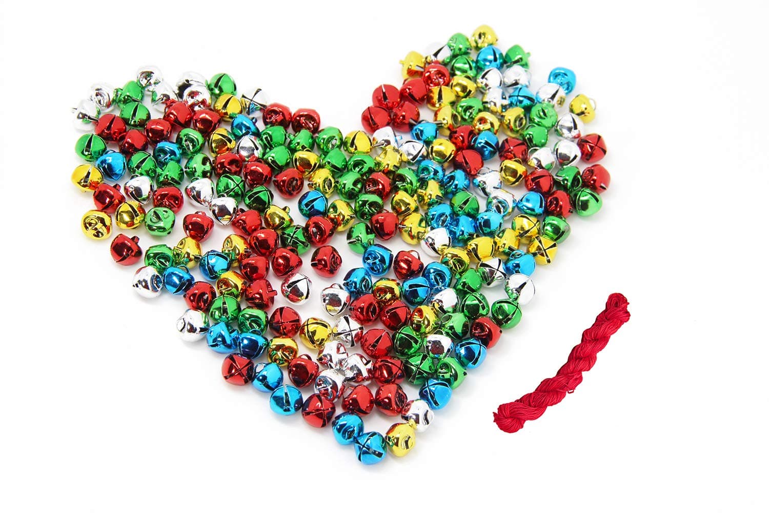 200PCS Jingle Bells, Small Bell Mini Bells Bulk with 27M Red Cords for Christmas, Party & Festival Decorations and Jewelry Making, 10 mm