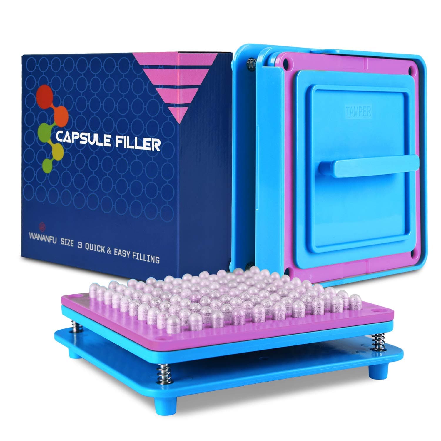 Capsule Filling Machine for Size 3 Empty Capsules Vegetarian or Gelatin, Detailed Instructions and Spoon Included