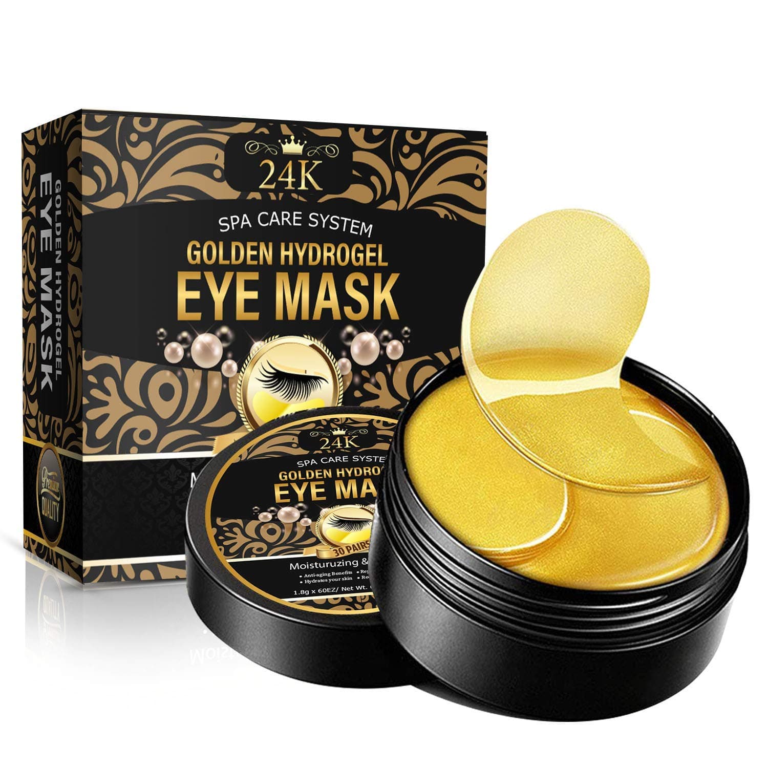 Under Eye Patches, 24K Gold Collagen Under Eye Mask, Anti-Aging Eye Pads for Puffy Eyes, Eye Bags & Dark Circles, Moisturizing Improve Elasticity 30 Pairs
