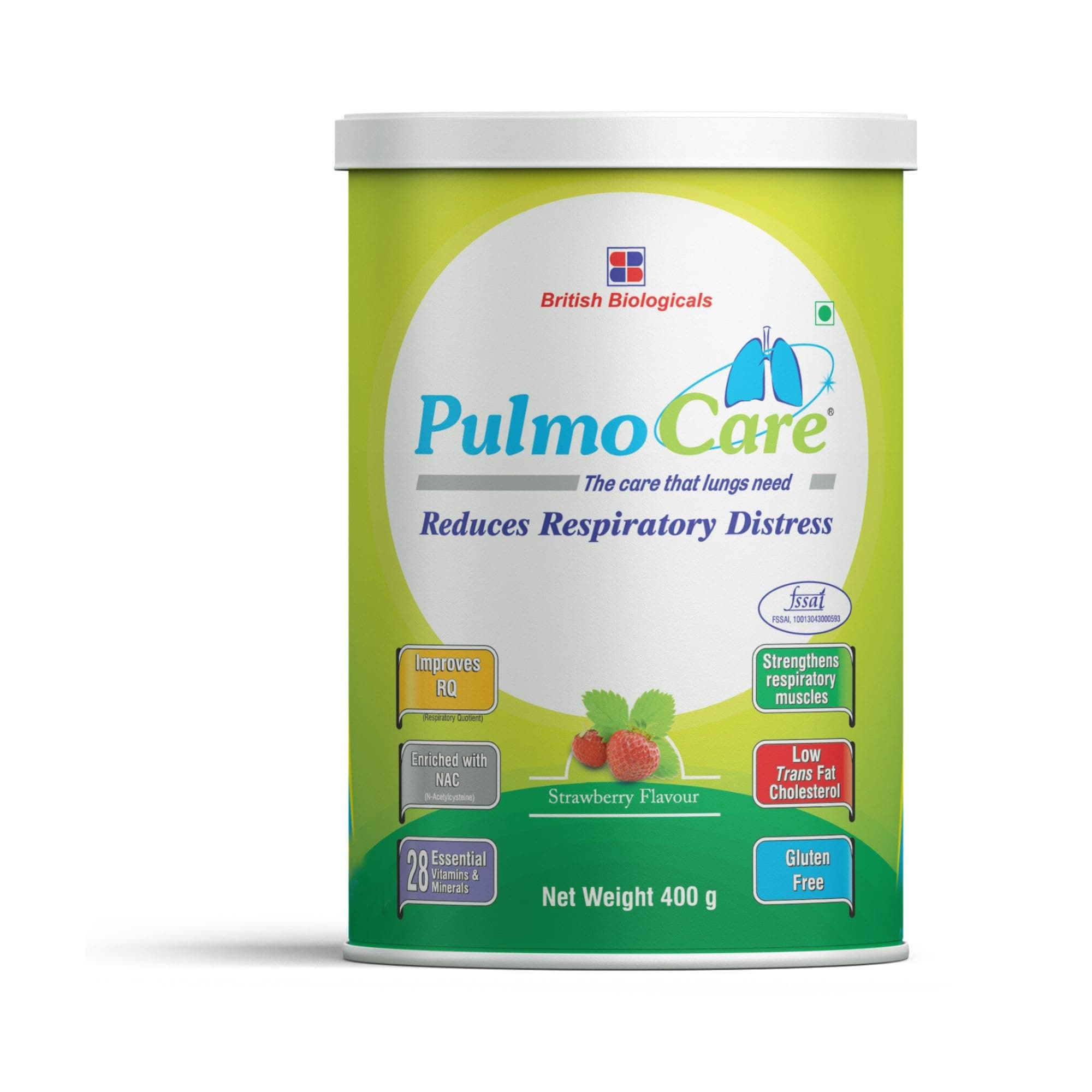 British Biologicals Pulmocare Powder-Strawberry Flavour|For Asthma, Copd, Pulmonary Tuberculosis|Gluten Free-400 G