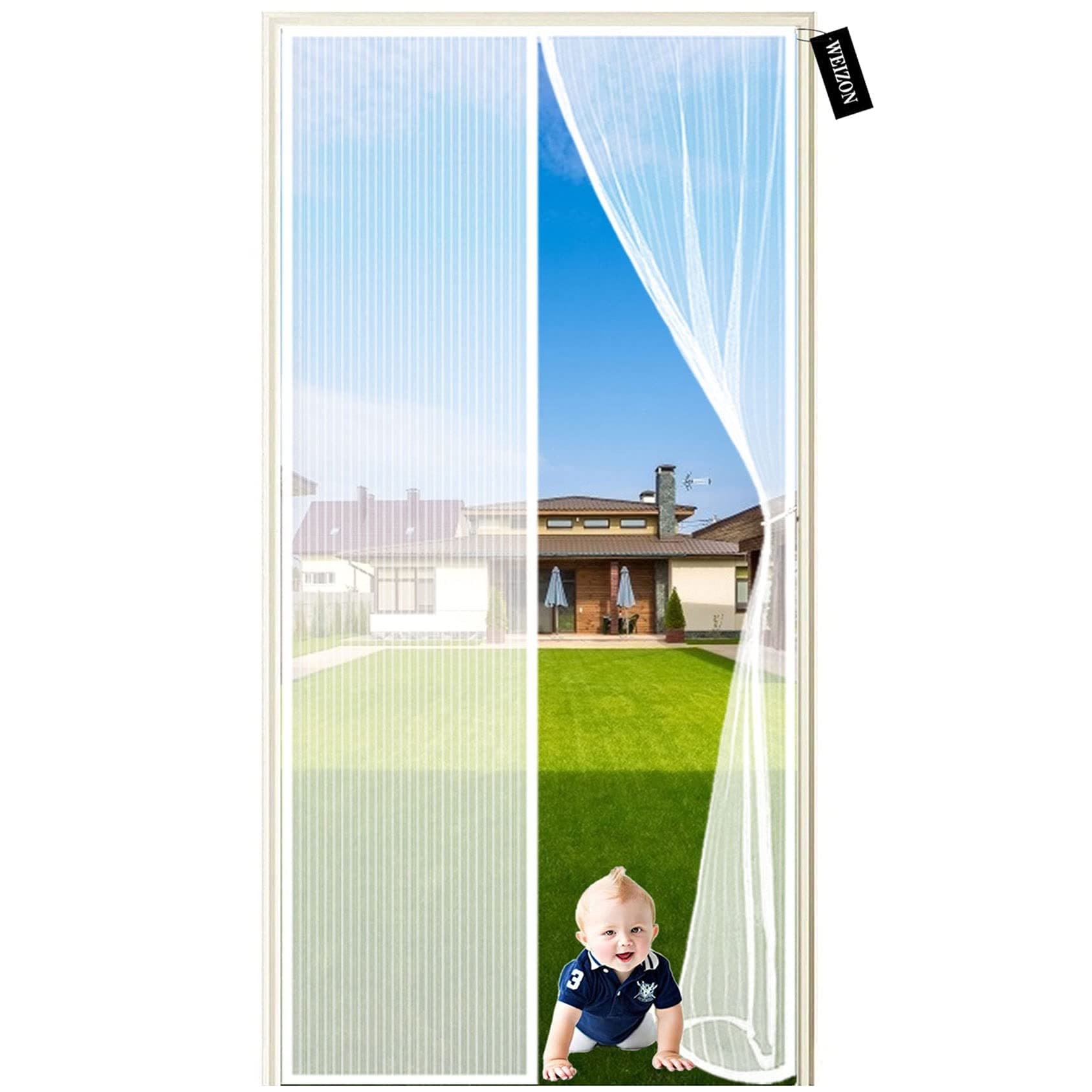 WEIZON Magnetic Fly Screen Door 180 x 200 cm Fly Door Screen Easy to Install Close Automatically for Balcony Sliding Living Room Children's Room - (White)