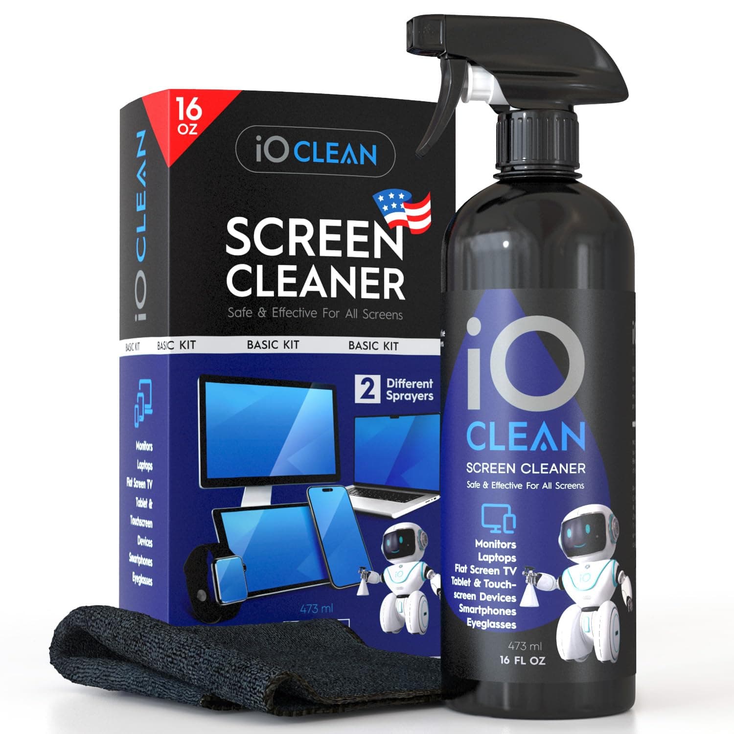Screen Cleaning Spray (473 ml), Large Cleaning Kit for LCD/LED/OLED TV, Smartphone, iPad, Laptop, Touchscreen, Computer Monitor, Other Electronic Devices, Microfibre Cloths