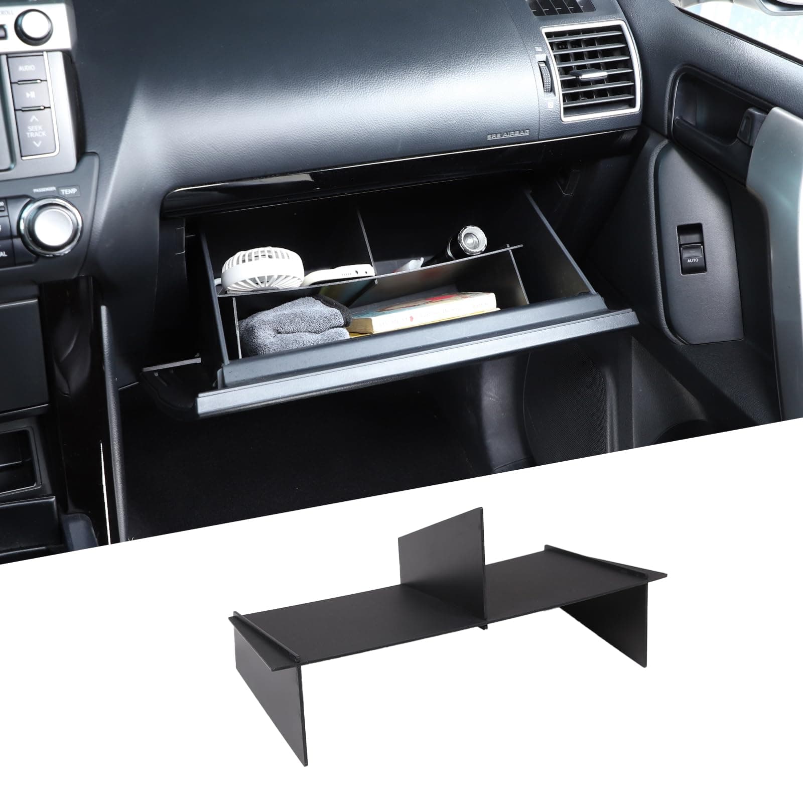 Glove Box Dividers Organizer for Toyota Land Cruiser Prado 150 2010-2023, 5-Compartment ABS Insert Box, Black