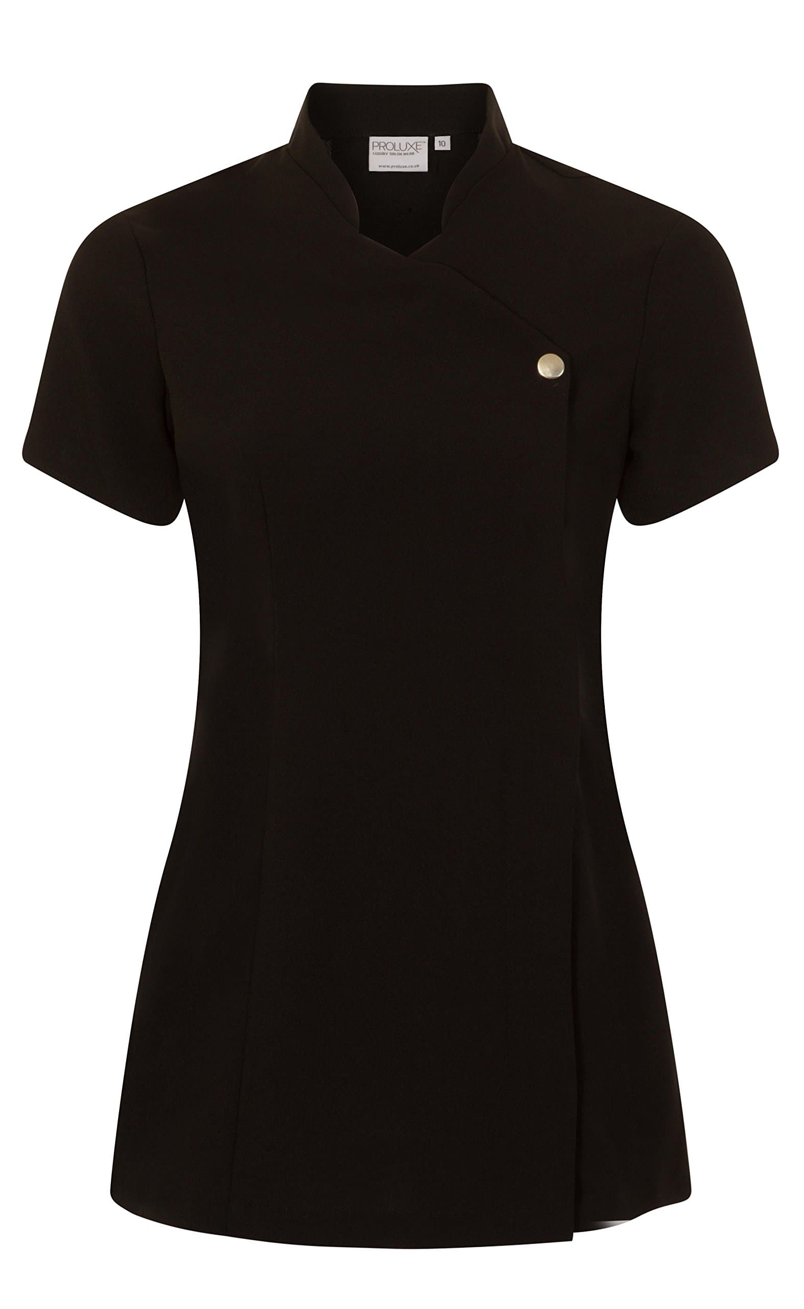 Press Stud Salon Tunic - Beauty Hairdressing Massage Therapist Spa Health Work Nail Uniform (Black, 14)