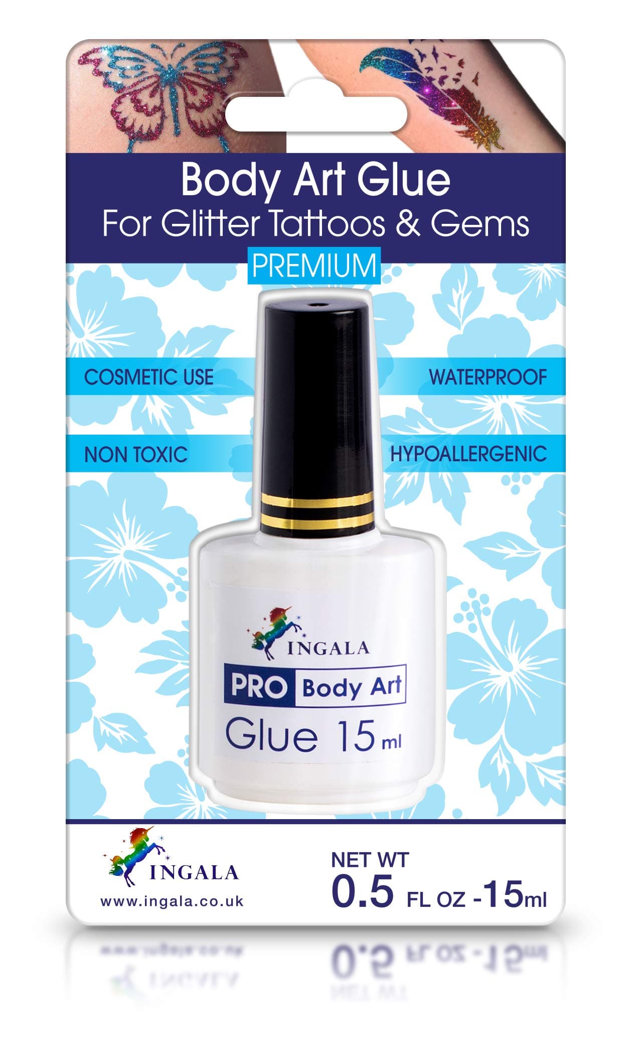 INGALA Premium Skin Glue for Glitter Tattoos, Skin Glue for Glitter Tattoos, Double Size 15 ml, Hypoallergenic & Dermatologically Tested, Body Glue for Crafts and Fancy Dress, Waterproof
