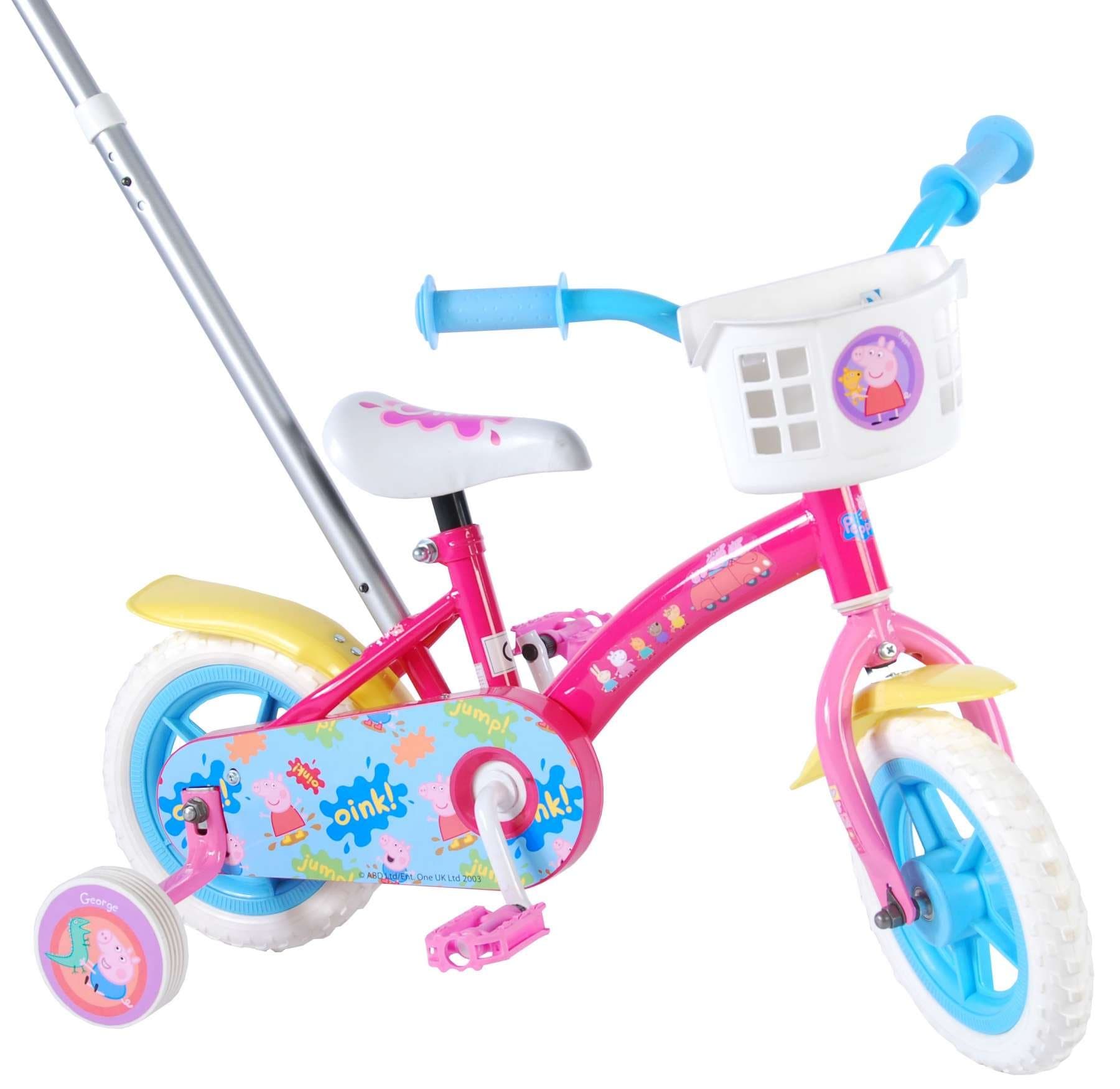 Volare Girls Bike 10 Inch Peppa Pig Front and Backwards Driving with Pushbar 85% Assembled Pink