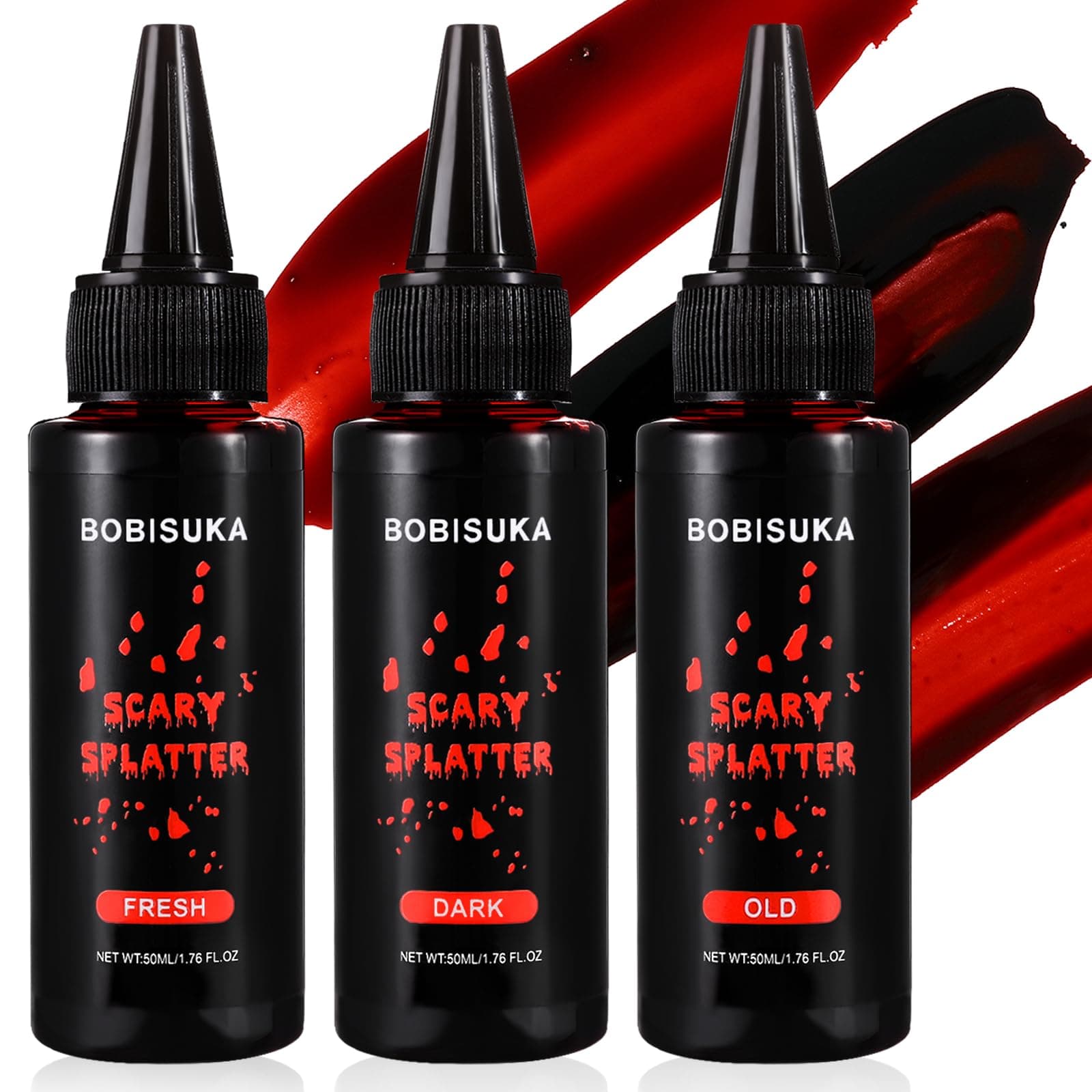 BOBISUKA3PCS Halloween Fake Blood Kit, Fresh/Dark/Old Washable Realistic Liquid Dripping Stage Blood for SFX Makeup, Cosplay, Party, Horror Film