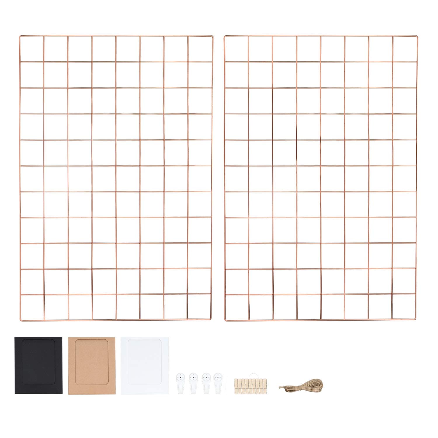 Rose Gold Photo Wall Grid Panel Set of 2 Wire Notice Board Display boards Wire Wall Grid Memo Board Multifunctional Metal Decorative Photograph Wall Hanging Picture Wall Ins Photo Decorations Dorm
