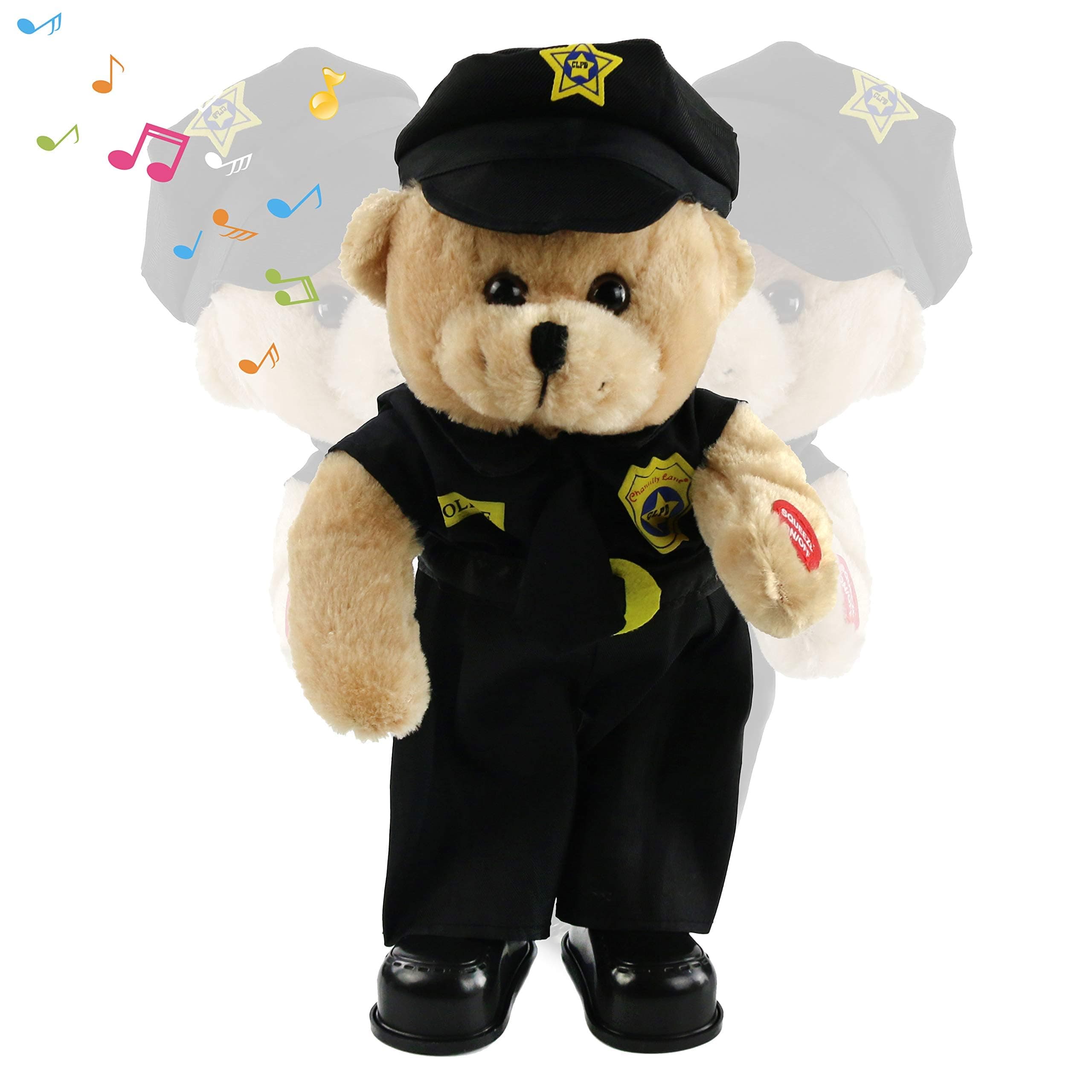 Houwsbaby 14" Electronic Police Teddy Bear Stuffed Animal Dancing Music Singing Waving Interactive Teddy Bear Plush Toy Presents for Kids Boys Girls Birthday