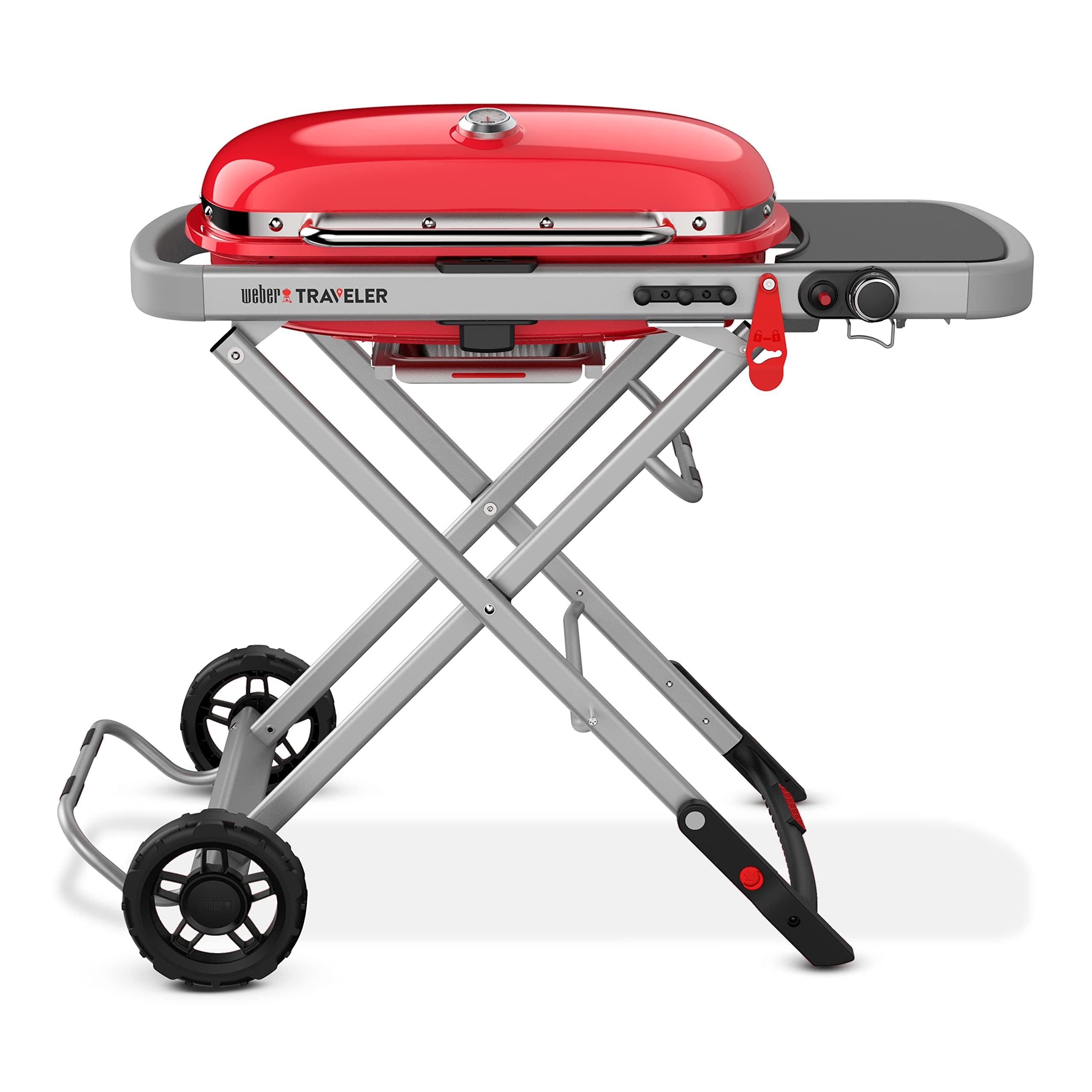 Traveler Portable Gas Grill – Red Edition | Compact Foldable BBQ Grill with Large Cooking Surface | Ideal for Camping, Tailgating, Road Trips, Outdoor Cooking