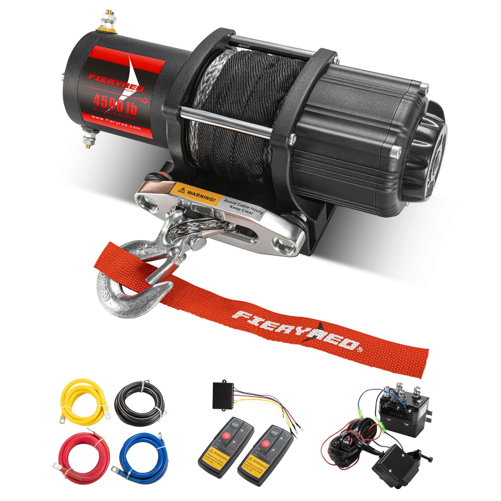 FIERYRED 12V Electric Winch with Synthetic Rope 4500LBS Wireless Towing Winch Kits for ATV UTV Off-Road with Mounting Plate Fairlead Hook