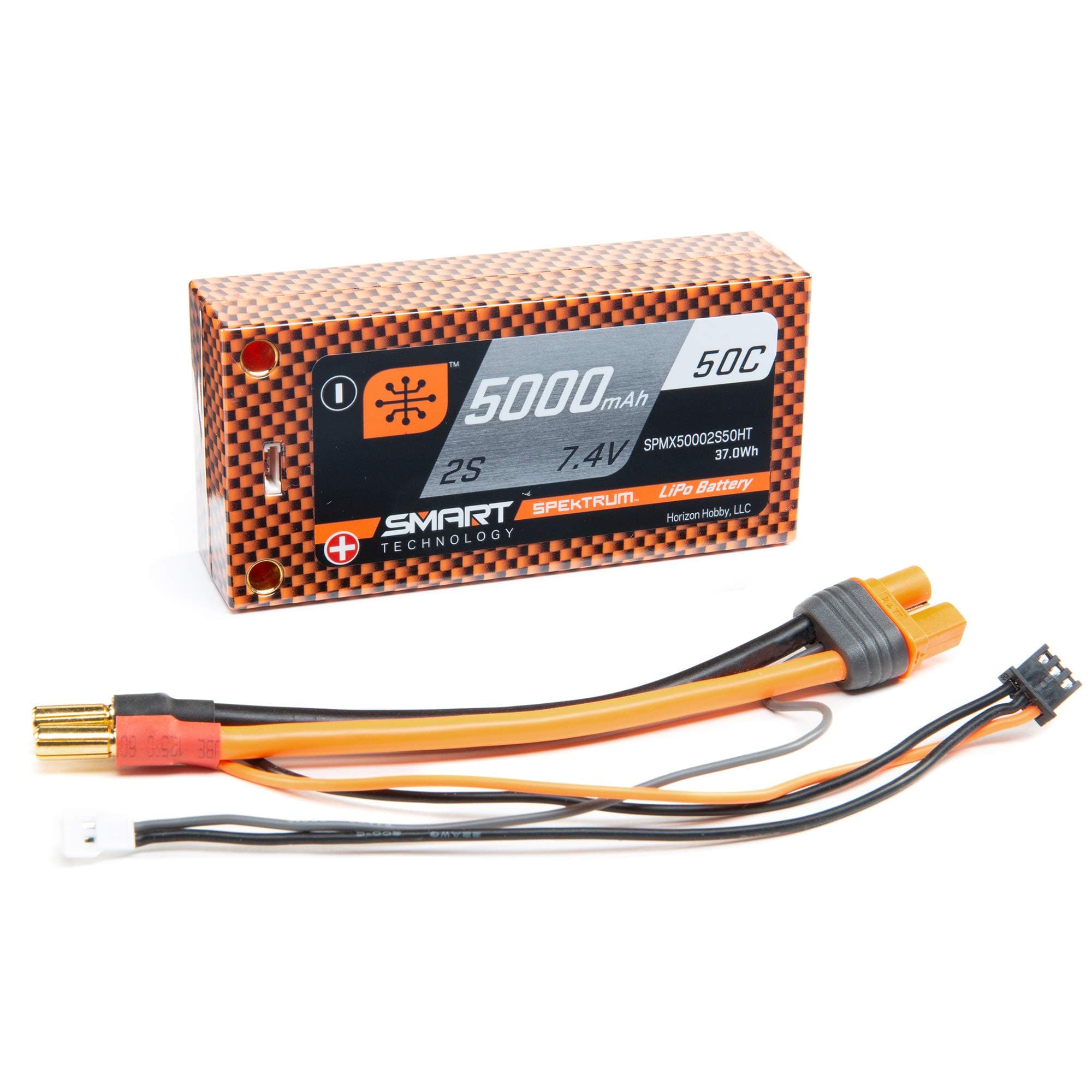 Spektrum 7.4V 5000mAh 2S 50C Smart Race Shorty Hardcase LiPo Battery: Tubes, 5mm, SPMX50002S50HT