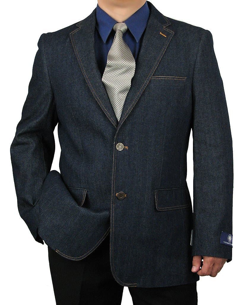 Sharp Men's 2 Button Denim Blazer 100% Cotton - Navy 36S