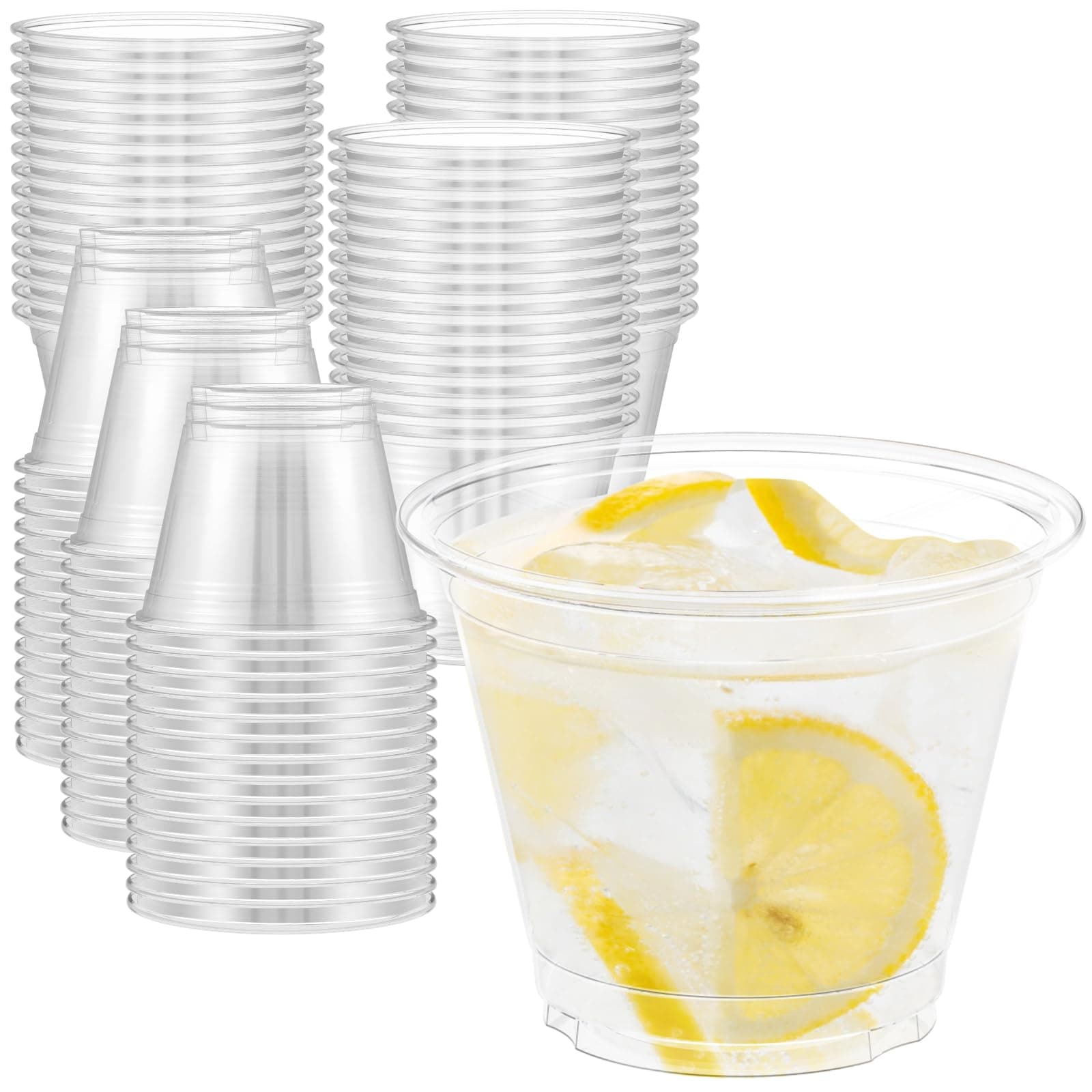 100 Pack 9 oz Clear Plastic Cups, Sturdy & Food Safe Disposable Plastic Cups for Wine Cocktail Punch