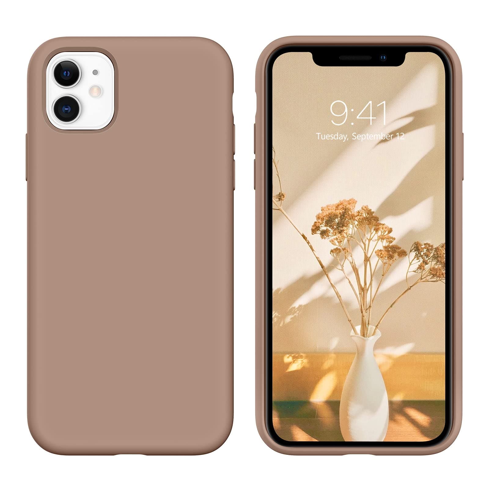 GUAGUA Compatible with iPhone 11 Case Liquid Silicone Soft Gel Rubber Slim Microfiber Lining Cushion Texture Cover Shockproof Protective Anti-Scratch Case for iPhone 11 6.1 Inch 2019 Khaki