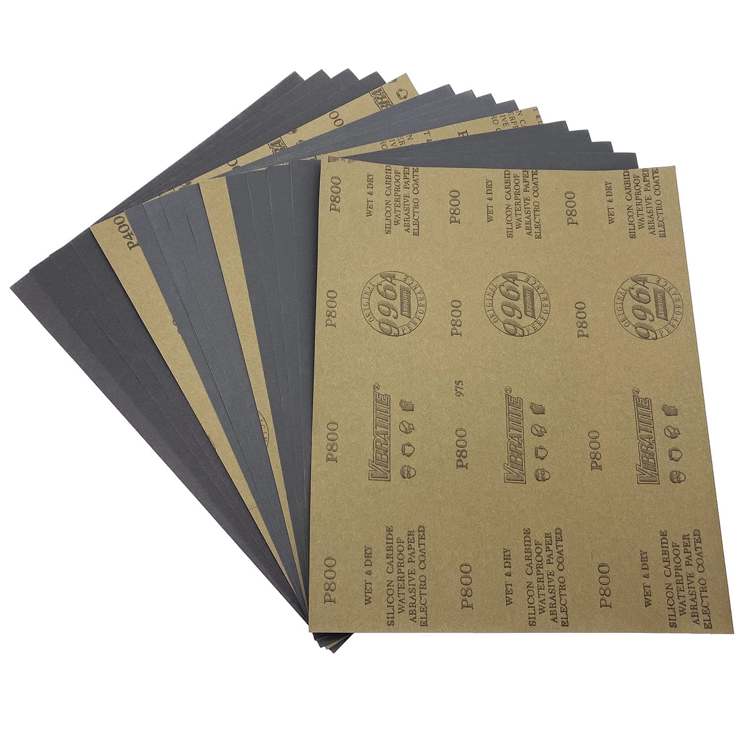 AutKerige Wet Dry Sandpaper, 9 x 11 Inch Assorted Grit Sanding Sheets (400/600/800), 15PCS Premium Silicon Carbide Sand Paper for Wood Metal Ceramic or Auto Polishing and Scratches Removing