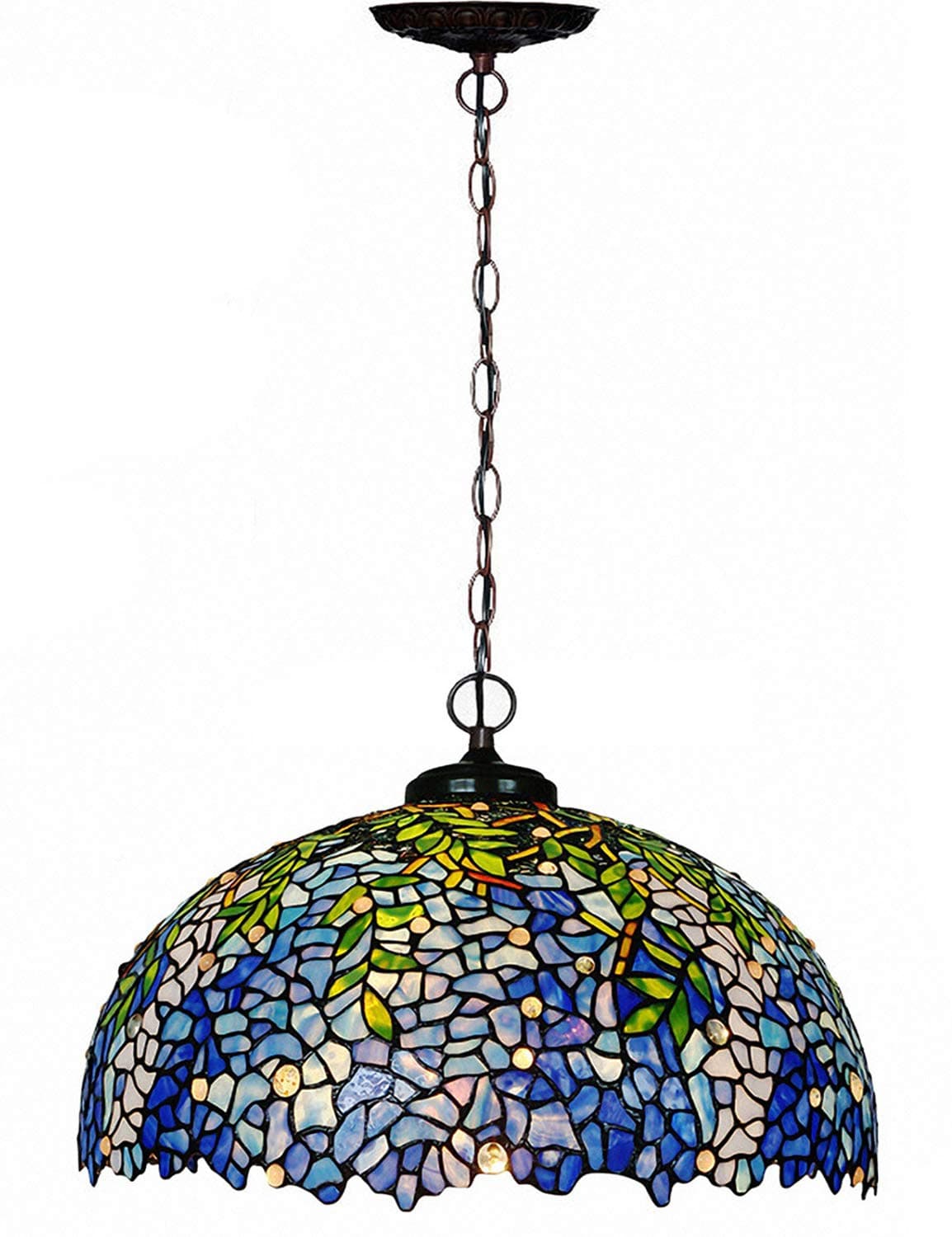 Chandeliers,Magcolor Tiffany Style Stained Glass Purple Wisteria Hanging Lamp with Handmade Lampshade, Suitable for Decorating Room (20in)