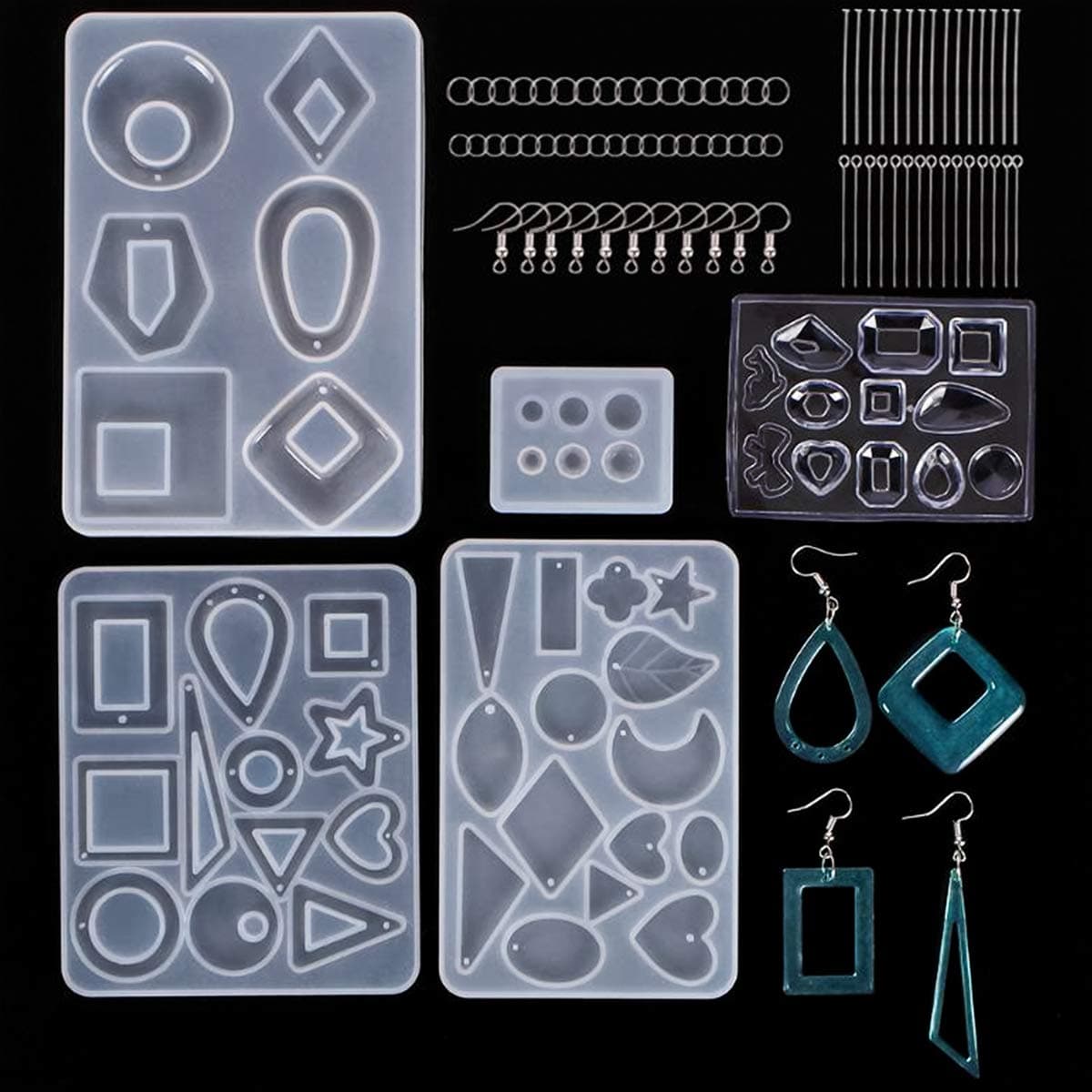 245Pcs Earring Resin Moulds Jewelry Silicone Casting Molds and Tools Set for Jewellery Making Epoxy Resin Mold with Earring Hook Jump Ring Eye Pin Head Pin for DIY Pendant Bead Earring Craft Gifts