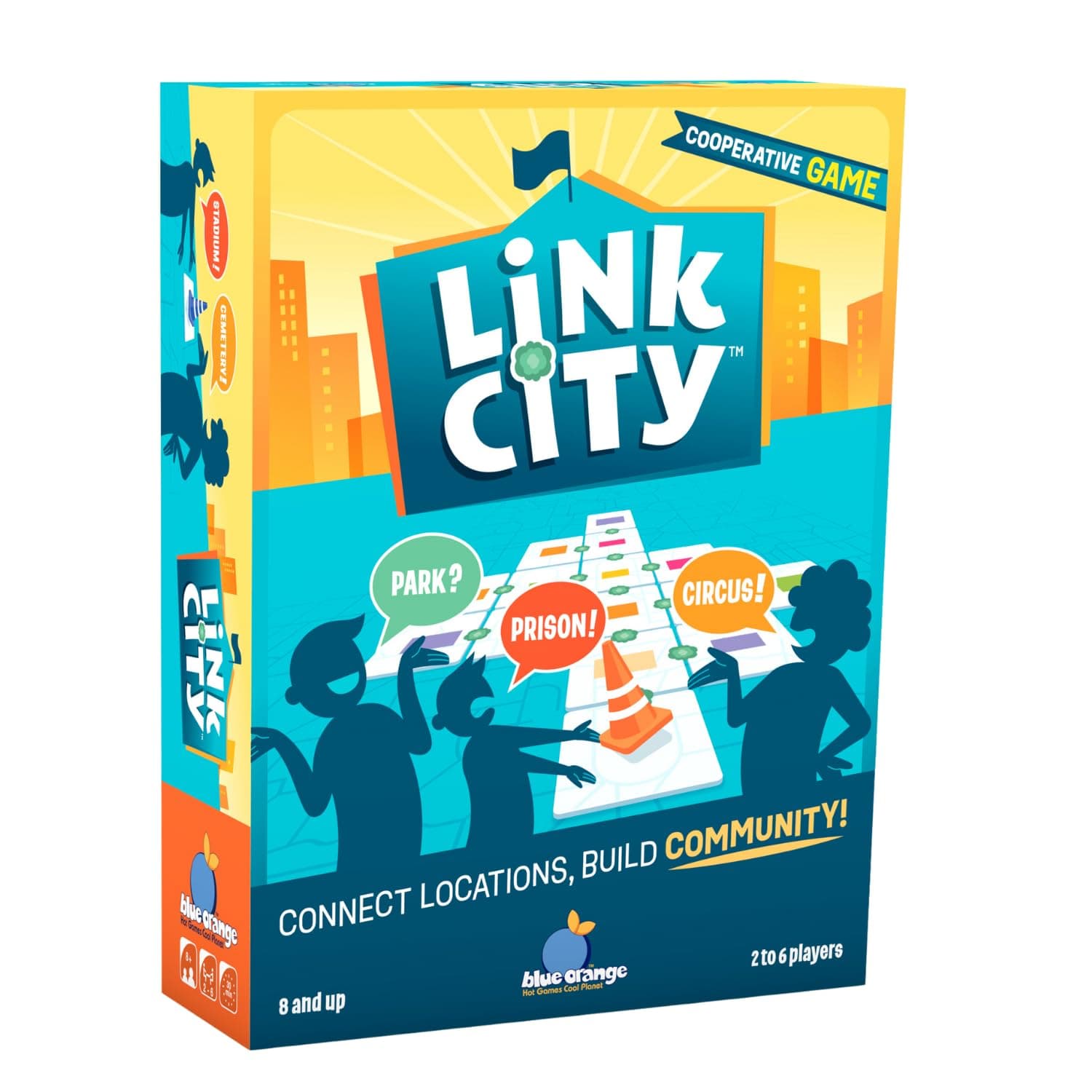 Link City Board Game - Family or Adult Cooperative Party City Building Game for 2 to 6 Players by Blue Orange Games. Recommended for Ages 8 & Up.