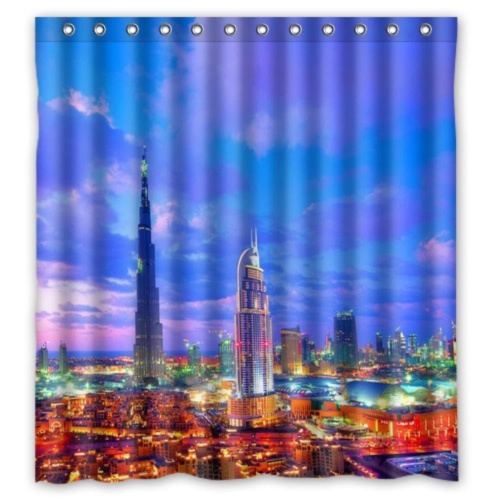 snow kiss Fashion Design Bath Curtain Good Gift Print Dubai Night Scenery Photo Waterproof Shower Curtain Good Gift 168x182cm