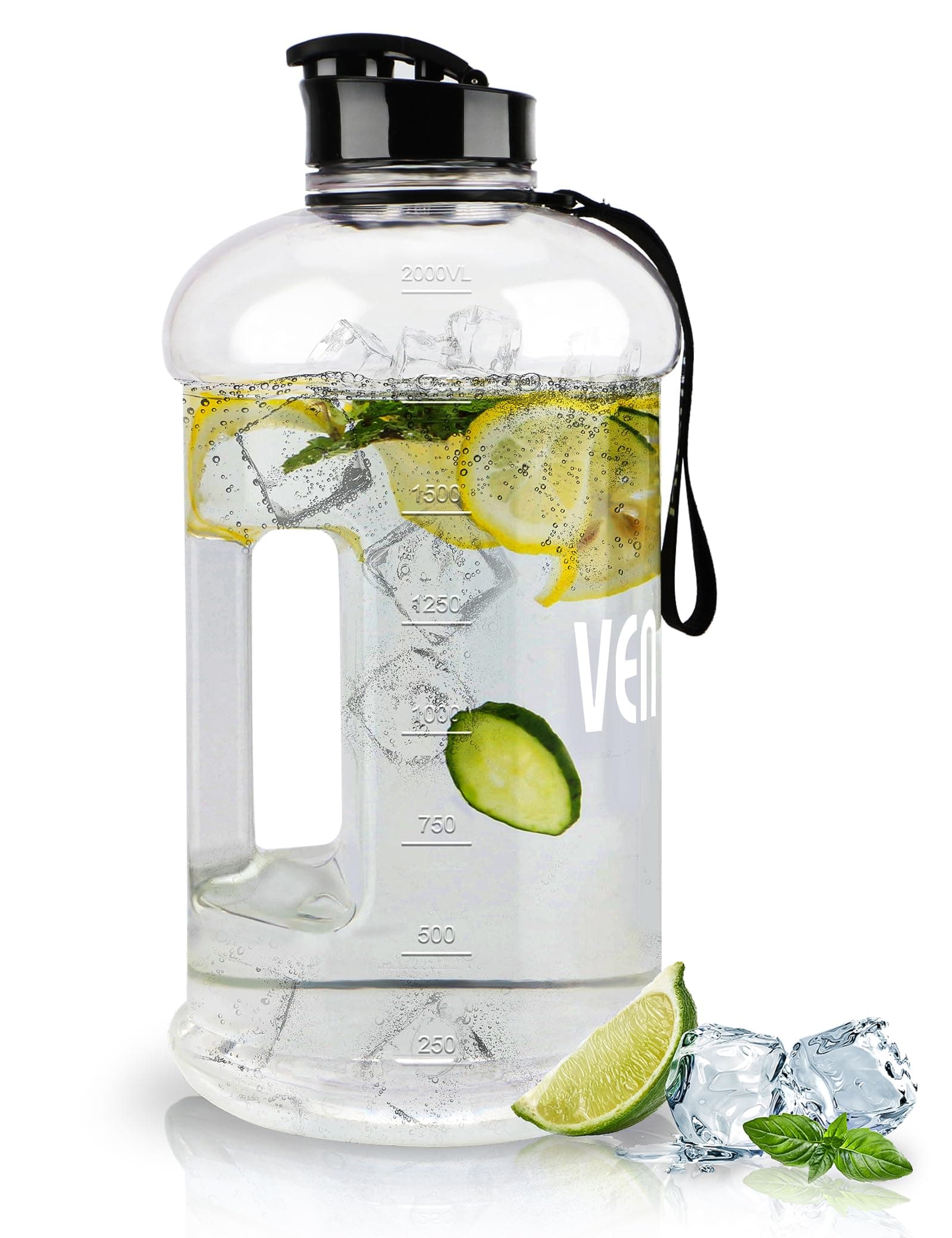 Portable Large Plastic Water Bottle - BPA-free Half Gallon Reusable 2 Liter Water Jug for Outdoor Hiking Fitness Travel Camping Cycling