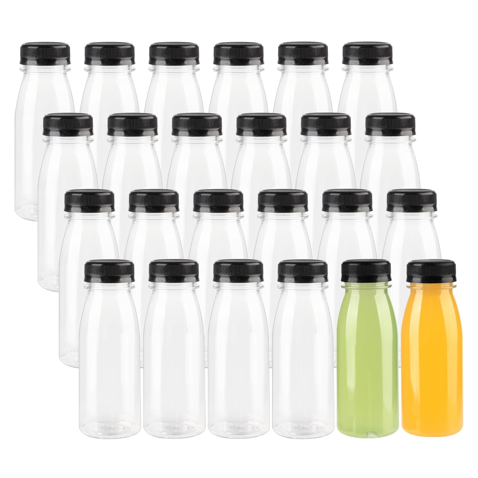 24 Pack 200ml Clear PET Plastic Juice Bottles with Black Lids, Reusable Sensory Bottles Empty Smoothie Juice Bottles for Juice, Milk, Beverag