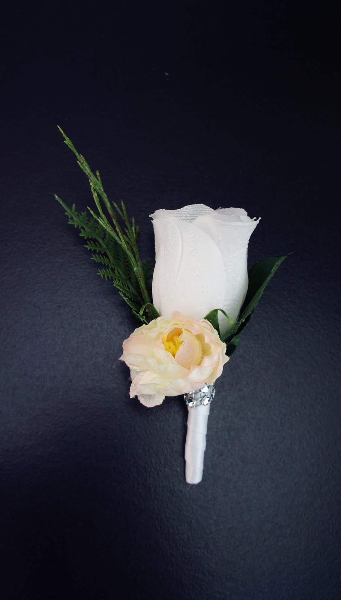 Angel Isabella White Rose with Light Yellow Mini Rose Boutonniere