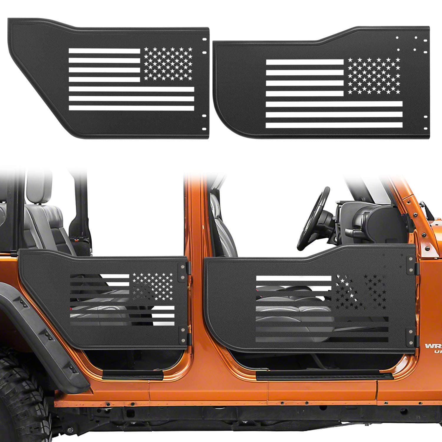 Danti Front & Rear Half Tube Door for 2007~2018 Jeep Wrangler JK Unlimited 4 Doors USA Flag Logo Tubular Door
