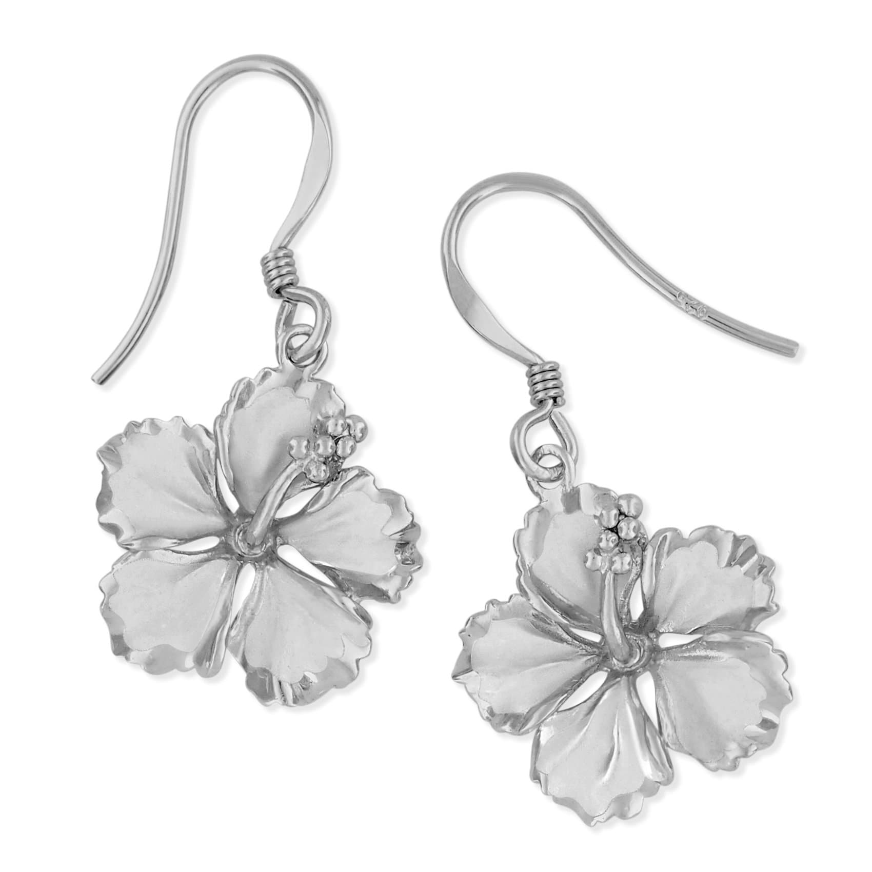 Hawaiian Silver JewelrySterling 5/8 Inch Hibiscus Dangle Earrings