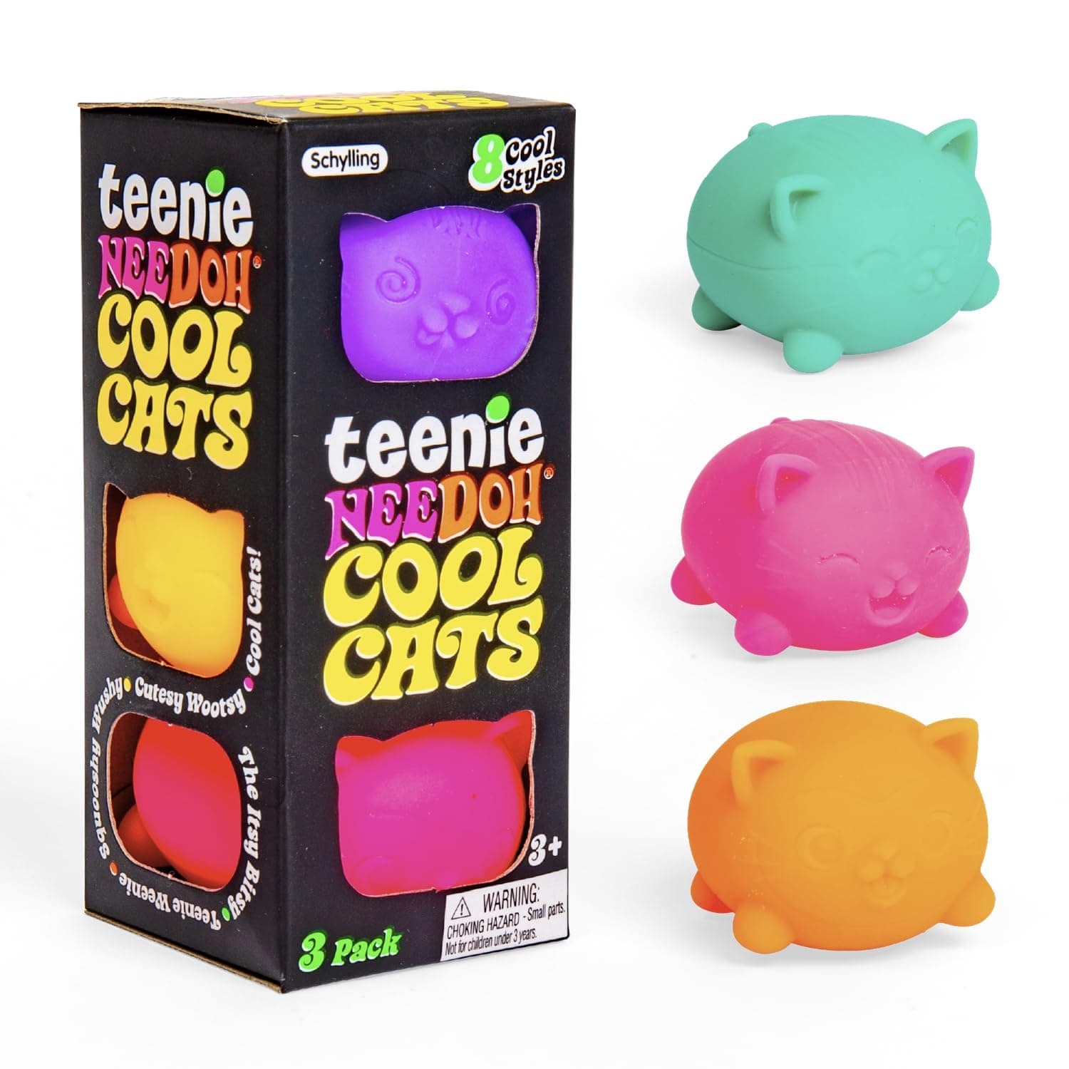 NeeDoh Teenie Cool Cat - Sensory Squeeze Toy - Contains 3 Mini Groovy Globs - 1.5" Wide - Color May Vary (Pack of 1)