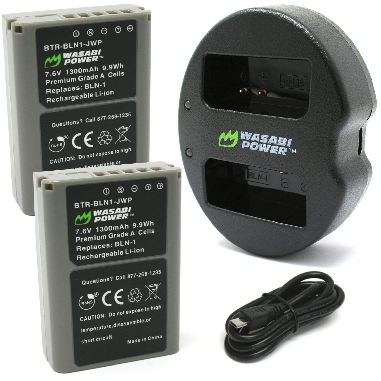 Battery (2-Pack) and Dual USB Charger for Olympus BLN-1, BCN-1 and Olympus OM-D E-M1, E-M5, Pen E-P5