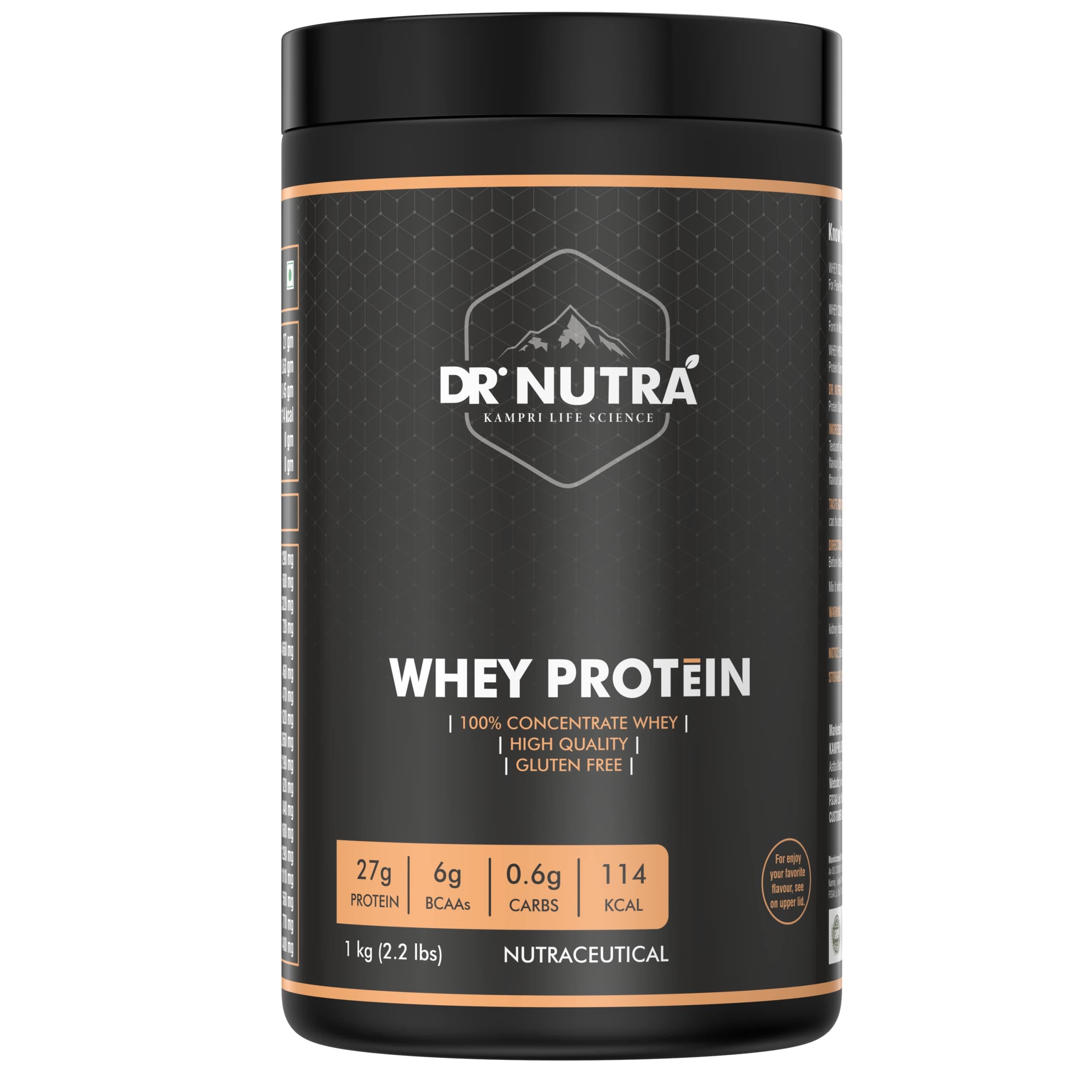 Dr.NUTRA Whey Protein 100% Concentrate Rich Chocolate 1kg Whey Protein 27g Protein, 6g BCAA, 0.6 Carbs, 114Kcal (1 Kg, Rich Chocolates)