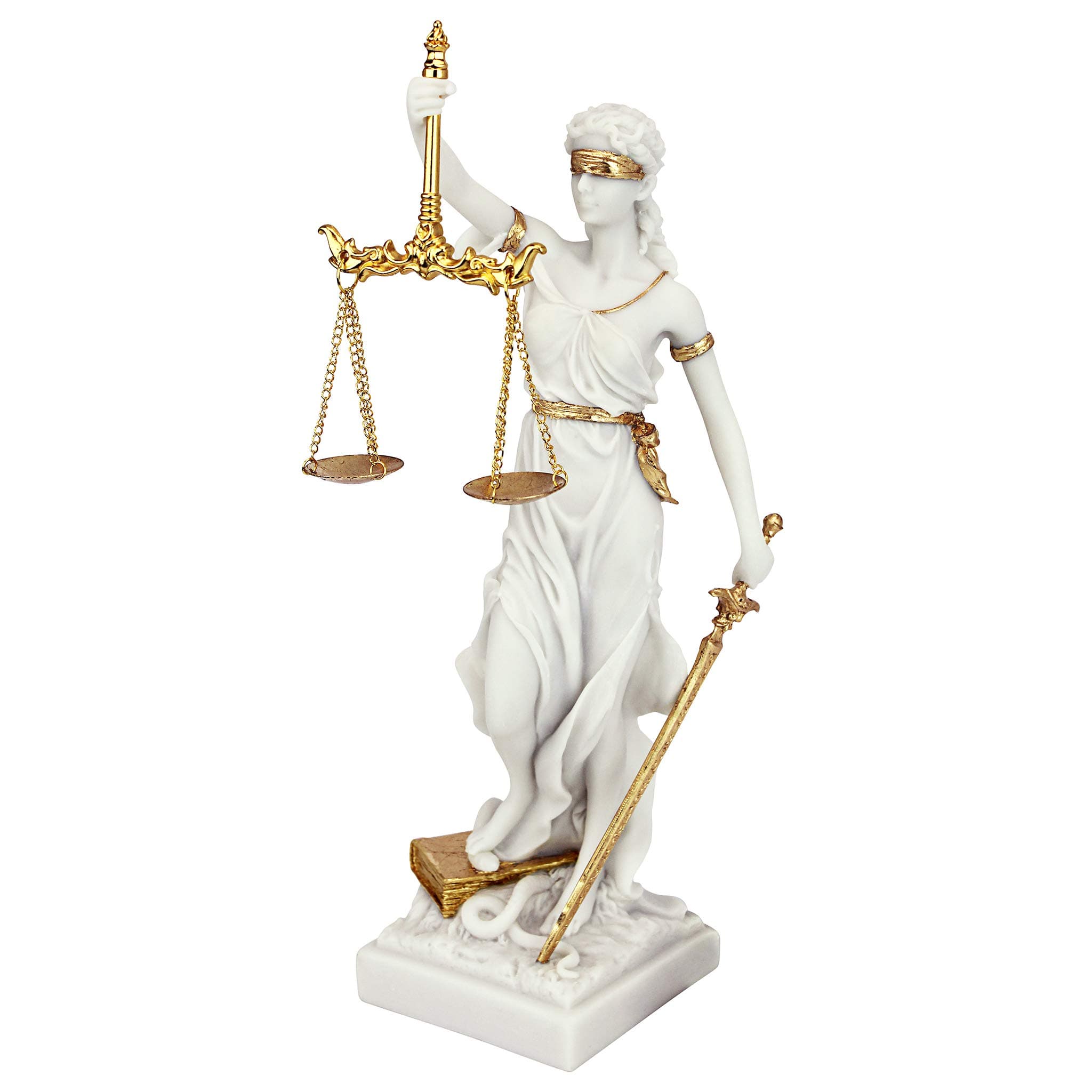 WU71832 Themis Blind Lady of Justice Statue Lawyer Gift, 33 cm, Bonded Marble Polyresin, White