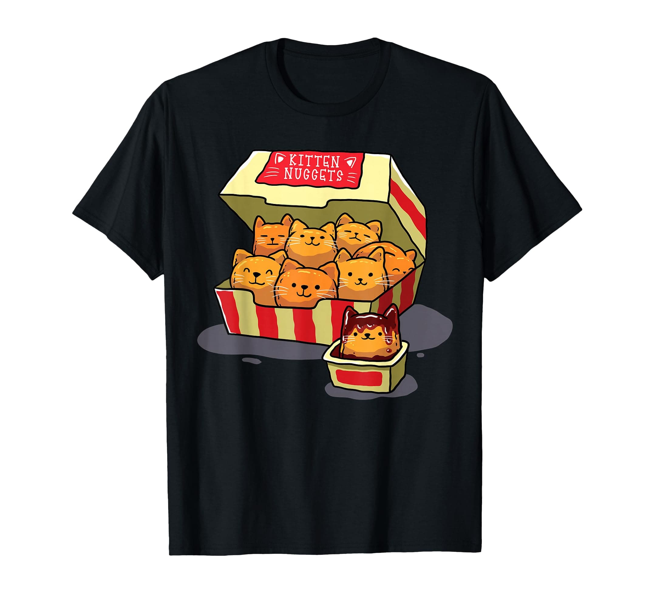 Kitten Nuggets Food Pun Cat Lover Gift Chicken Nuggets Unisex-Adults T-Shirt Black Small