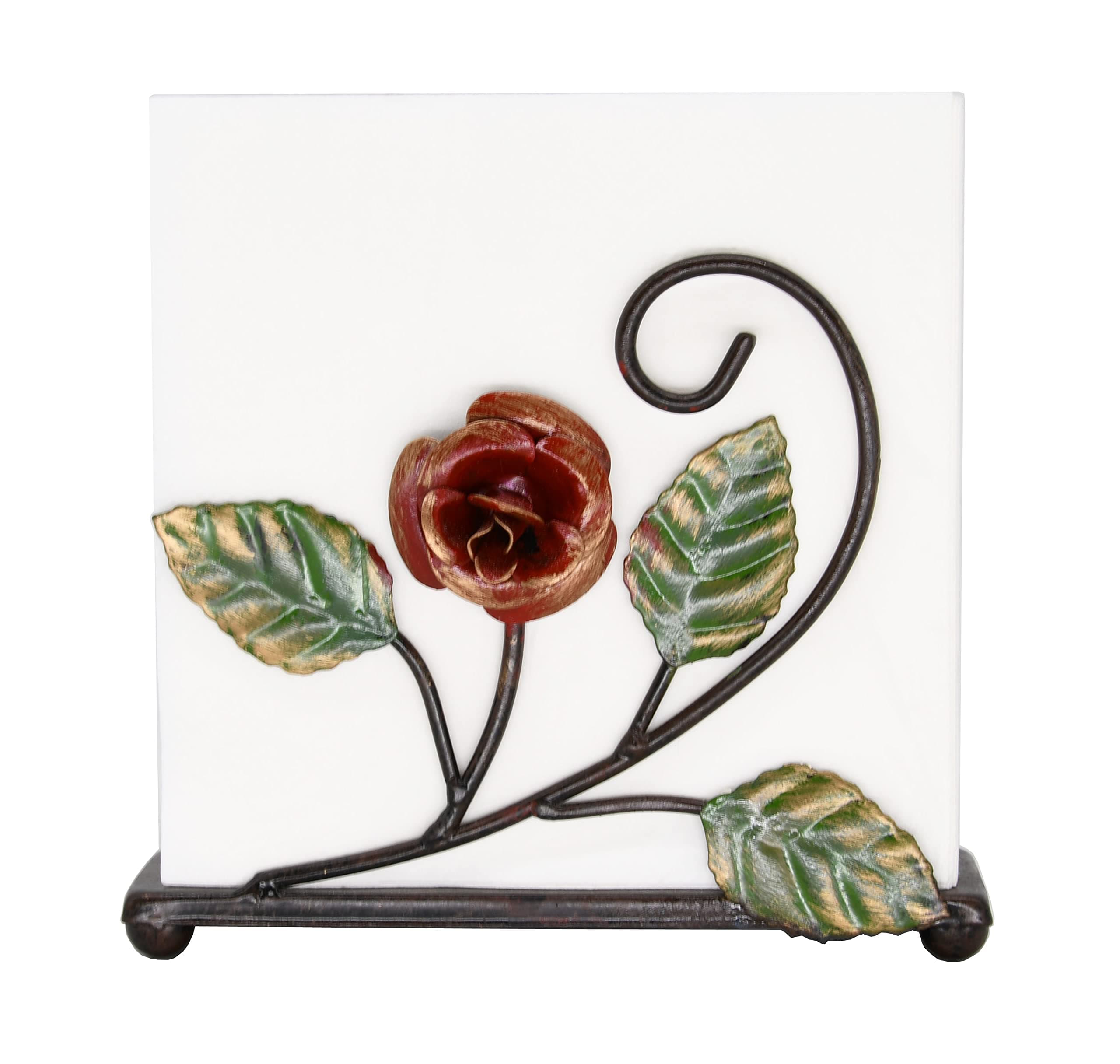 OwlGift Multicolor Napkin Holder – Rose Design Metal Napkin Storage for Tables Modern Serviette Organizer – Tissue Dispenser Perfect for Outdoor Events – Decorative Clear Cocktail Napkin Kitchen Décor