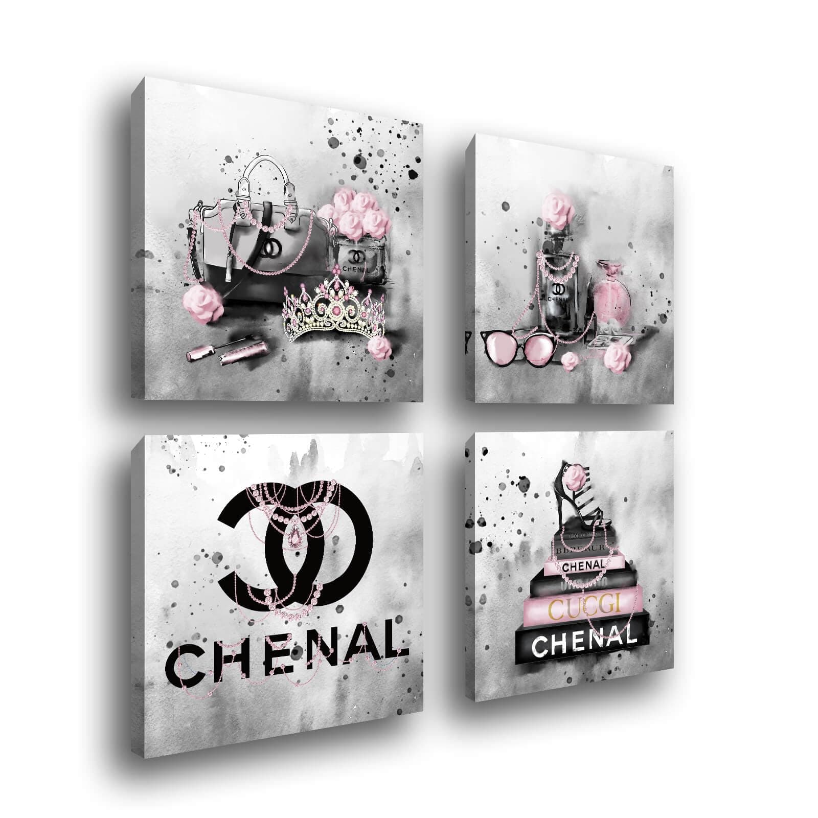 Meetdeceny Fashion Pink Wall Decorations - Grey Wall Decor for Bedroom - Women Satchel Painting Pictures Wall Art - Book Canvas Prints for Home Decor 10"x 10"x 4 Panel