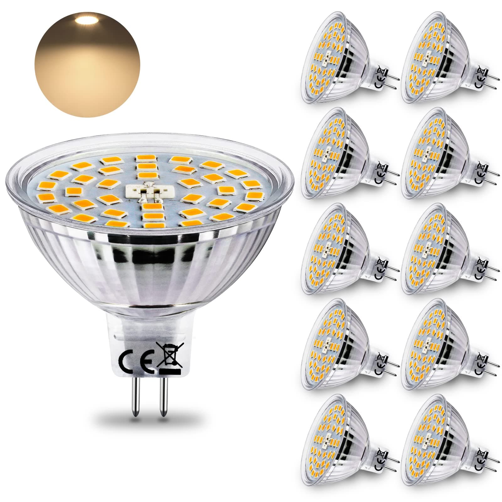 HiBay 10x 12V GU5.3 MR16 LED Bulbs 4W Warm White 3000K GU5.3 Bi-Pin Spot Lights Replace 35W Halogen AC/DC 12V Energy Saving Lamps