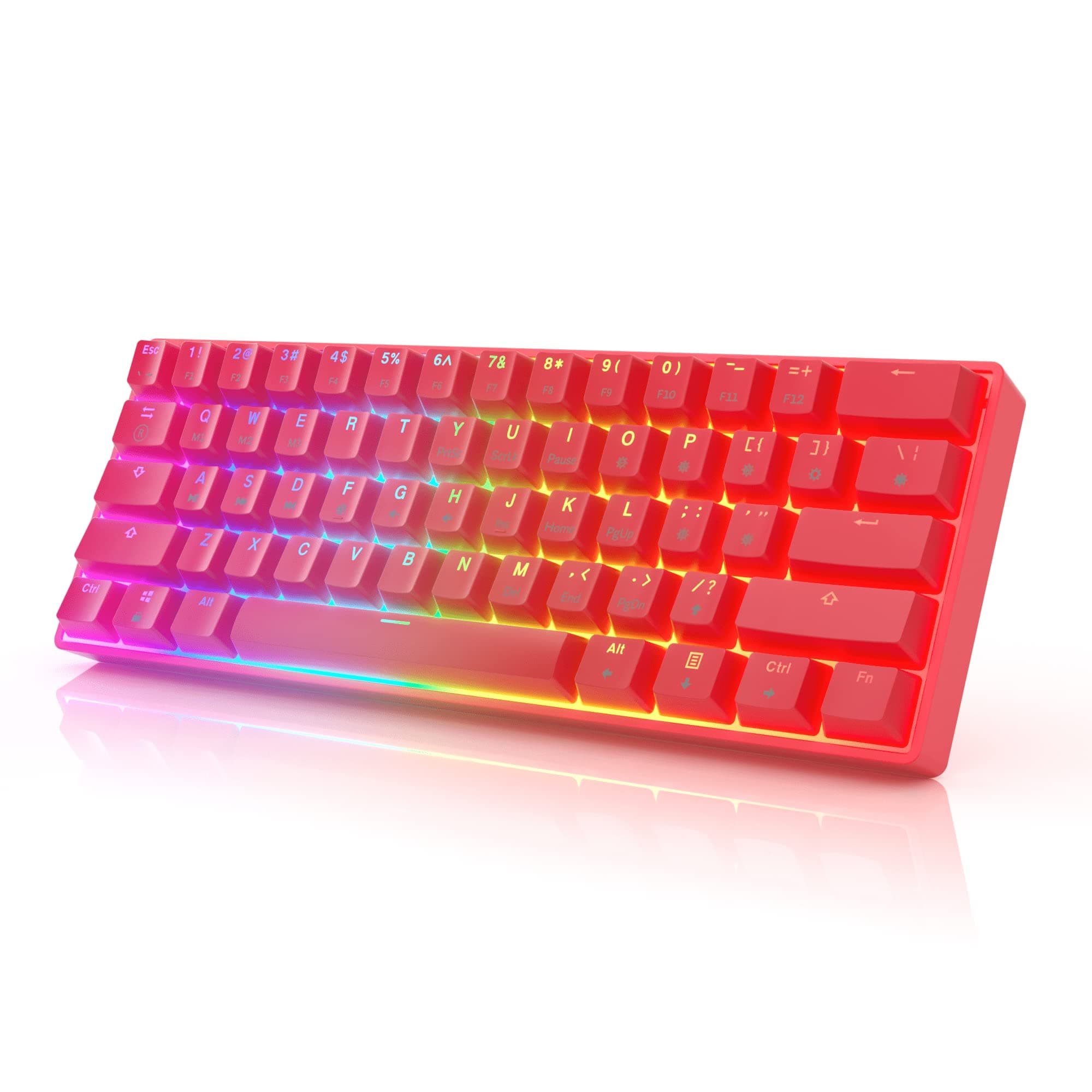 HK Gaming GK61 Mechanical Gaming Keyboard 60 Percent | 61 RGB Rainbow LED Backlit Programmable Keys | USB Wired | for Mac and Windows PC | Hotswap Gateron Optical Red Switches | Red