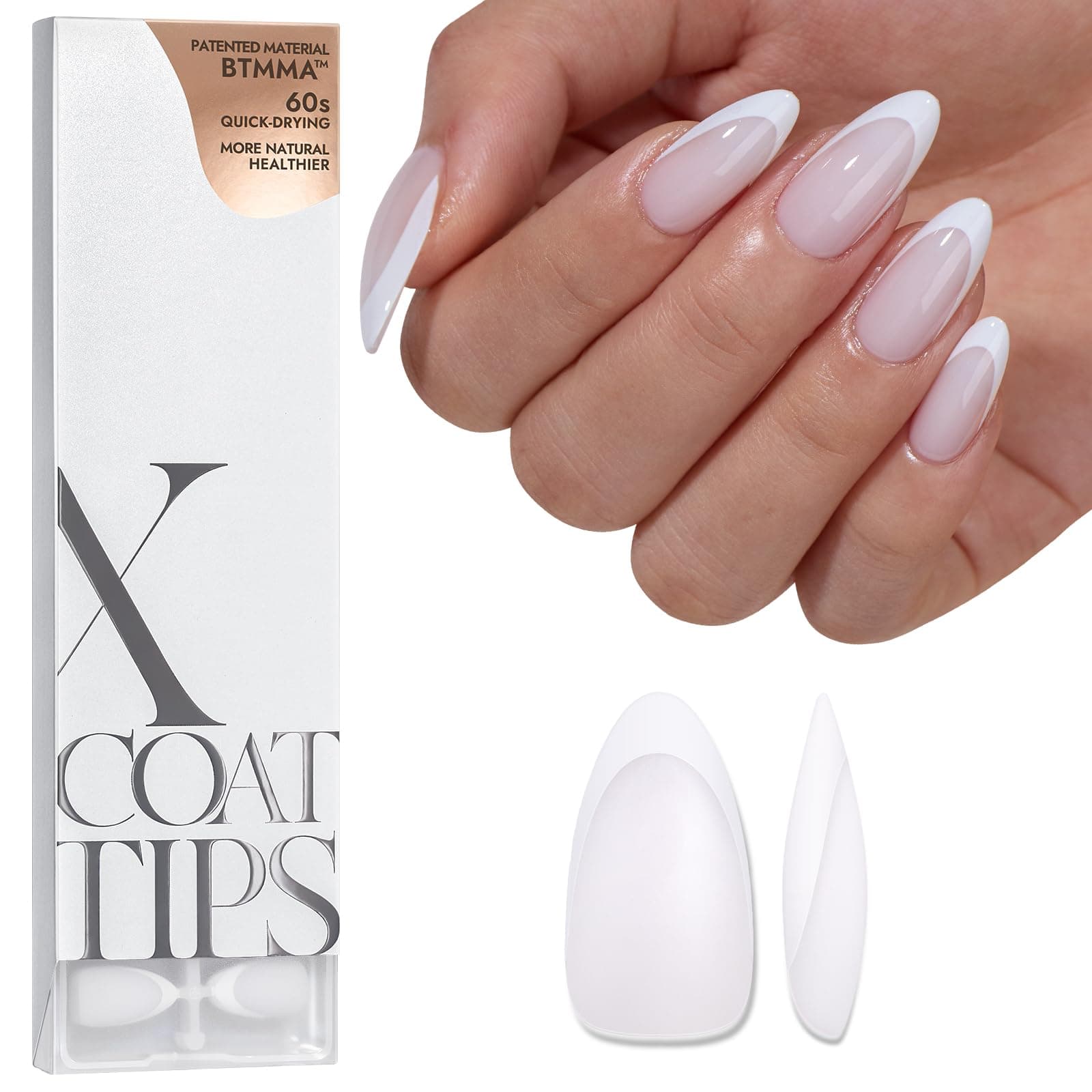 btartboxnails Xcoattips French Tip Gel Tips Almond - Modern French Press on Medium Nails Milk White Pre Applied Foundation Foundation No Nail File Required