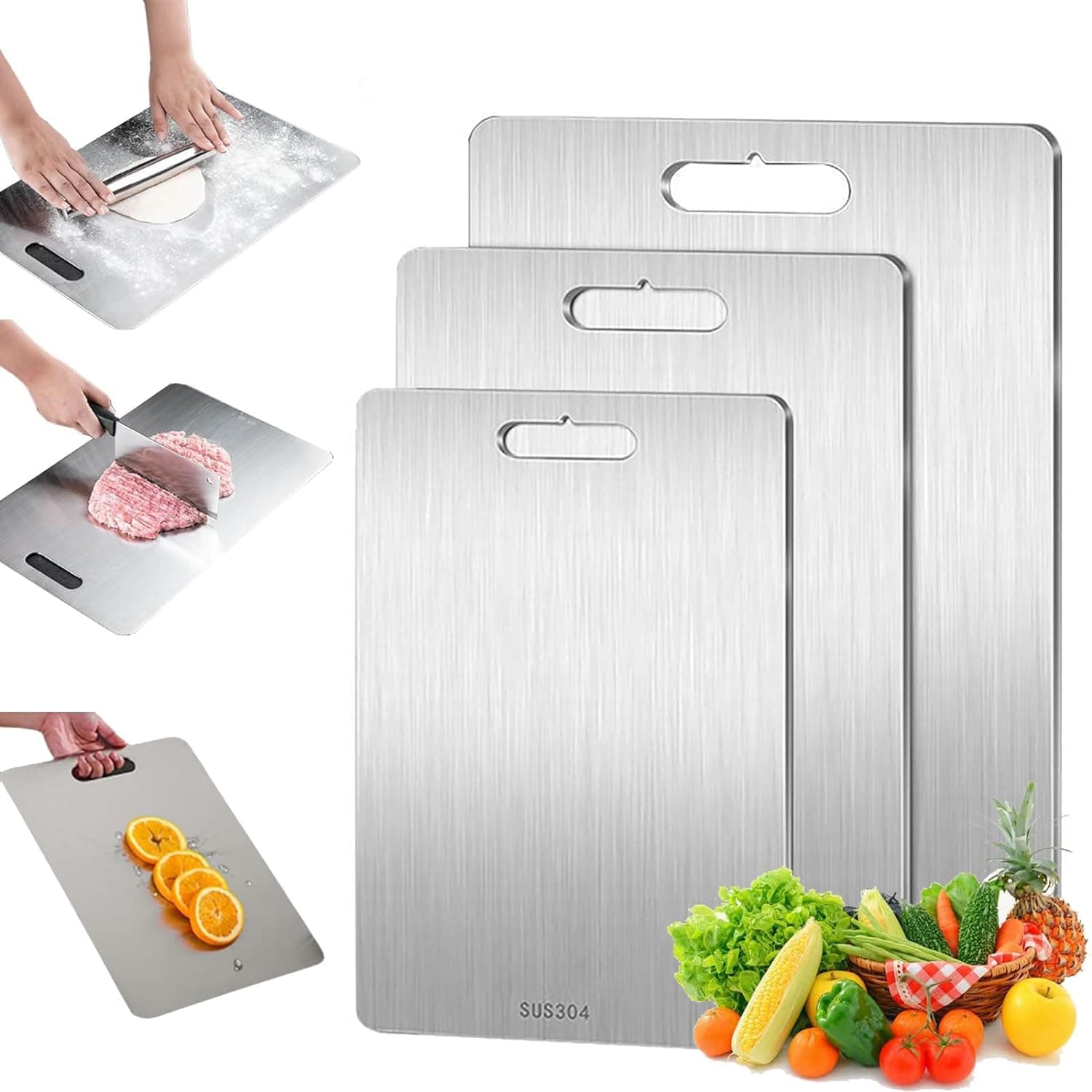 Taima 46 * 30CM Titanium Cutting Board - Double-Sided Food Grade 304 Stainless Steel Board for Kitchen, Thickened for Various Cooking Tasks